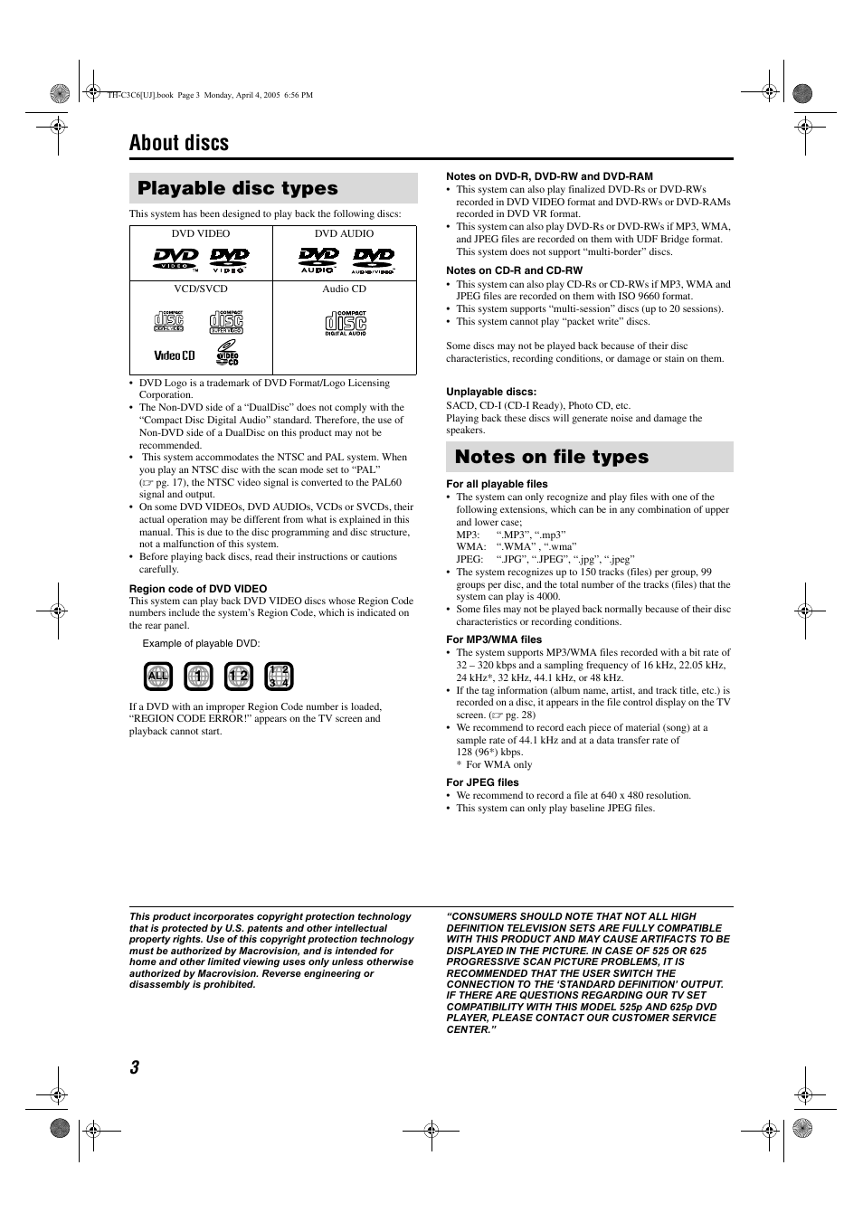 About discs, Playable disc types | JVC GVT0150-008UX User Manual | Page 55 / 97