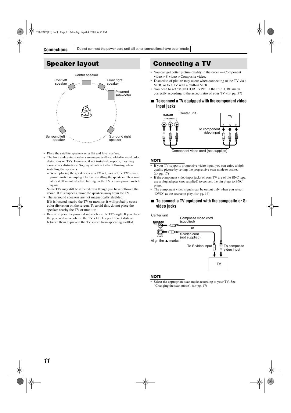 Speaker layout, Connecting a tv | JVC GVT0150-008UX User Manual | Page 63 / 97