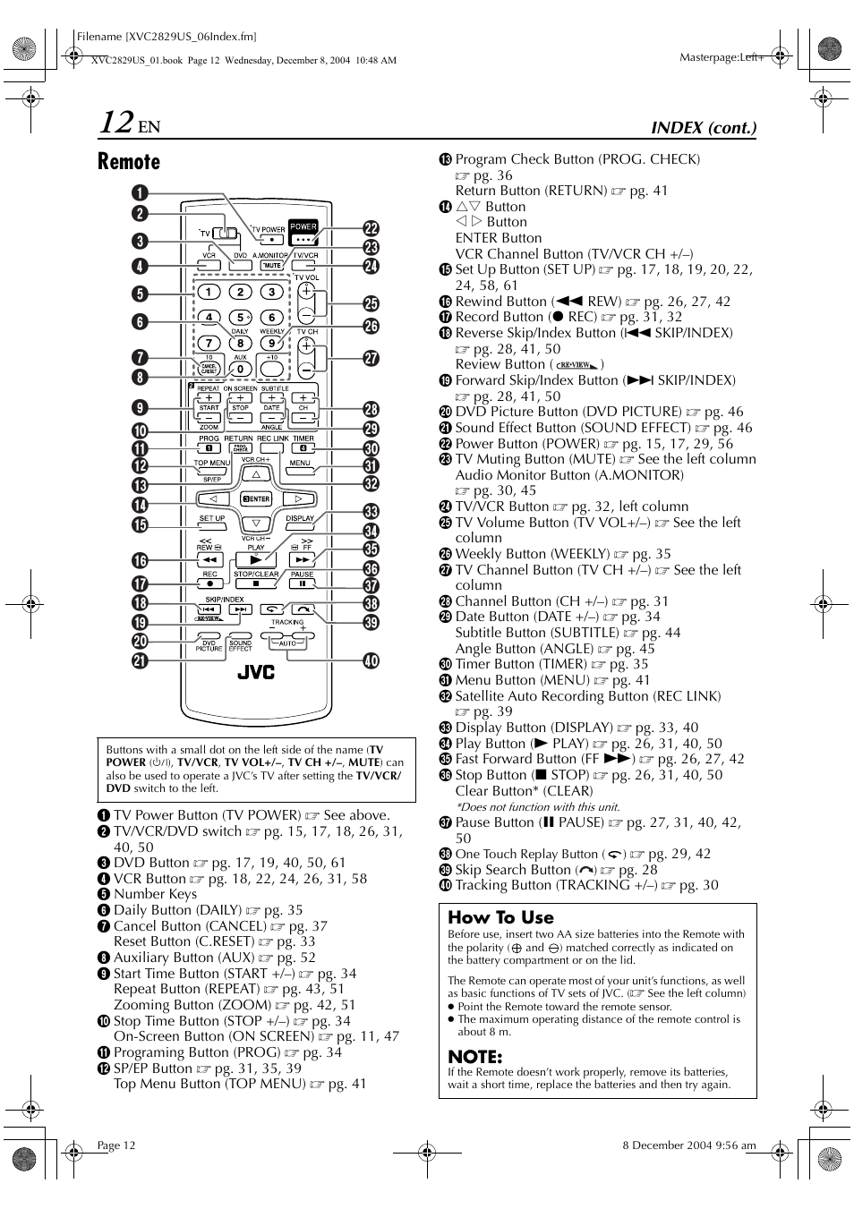 Remote | JVC HR-XVC29SU User Manual | Page 12 / 76