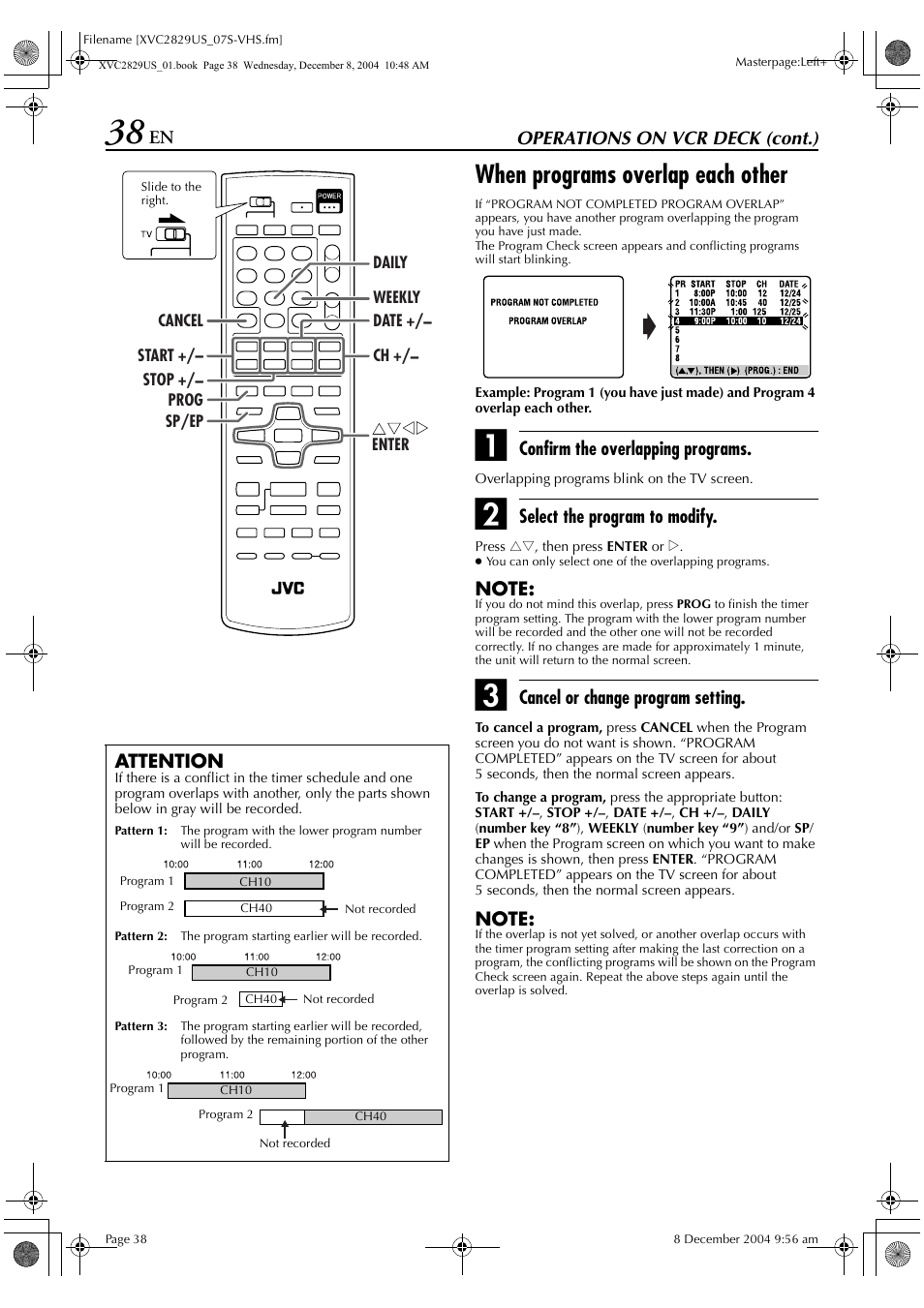 When programs overlap each other | JVC HR-XVC29SU User Manual | Page 38 / 76
