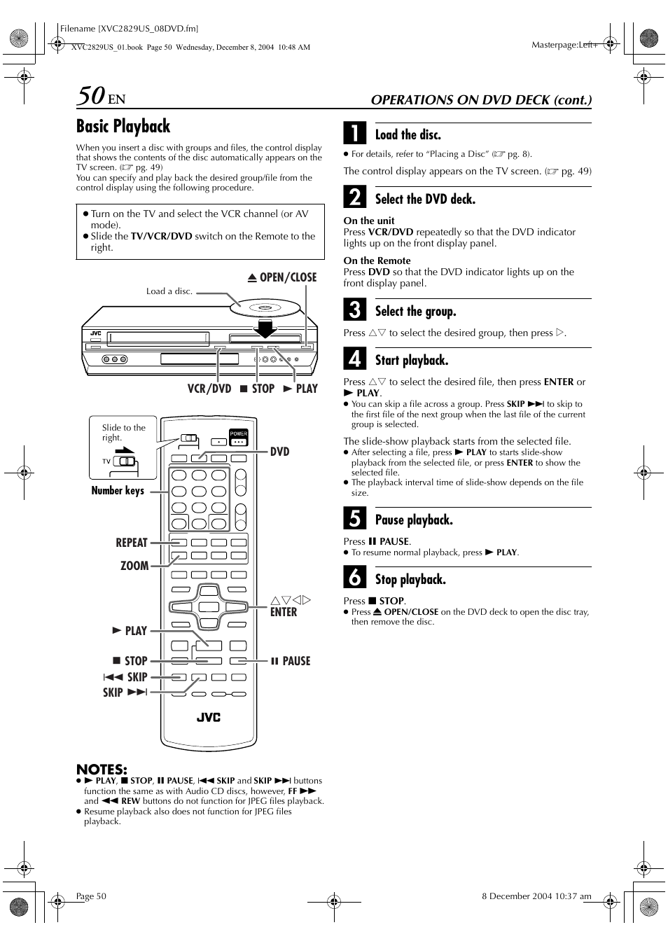 Basic playback | JVC HR-XVC29SU User Manual | Page 50 / 76