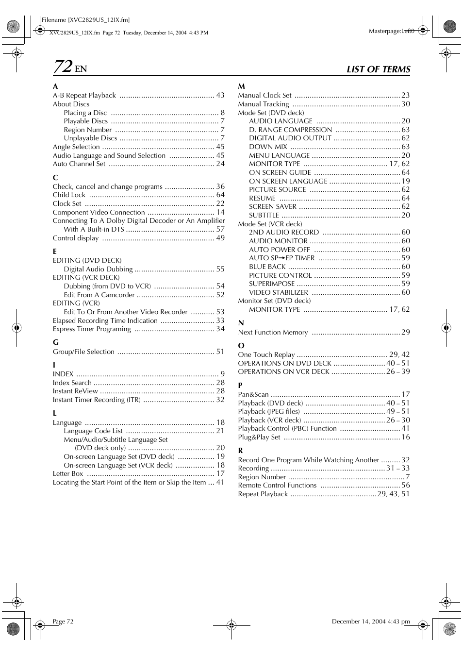 List of terms | JVC HR-XVC29SU User Manual | Page 72 / 76