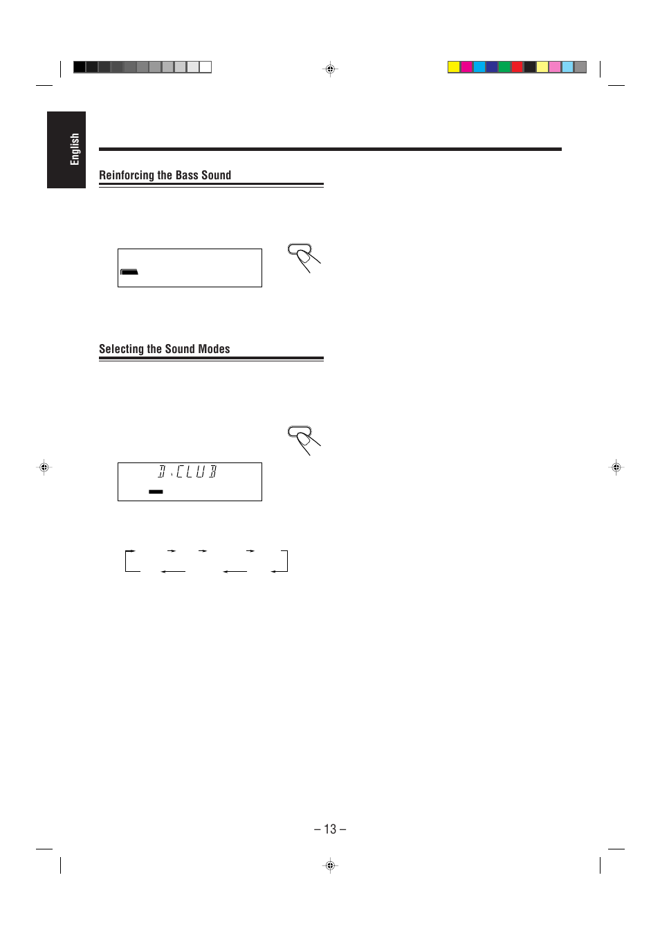 Reinforcing the bass sound, Selecting the sound modes, English | JVC CA-MXJ200 User Manual | Page 18 / 42