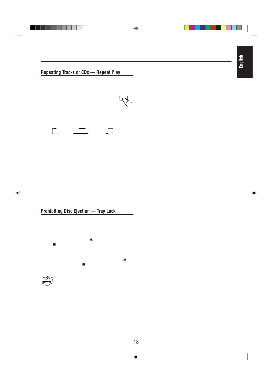 Repeating tracks or cds — repeat play, Prohibiting disc ejection — tray lock | JVC CA-MXJ200 User Manual | Page 23 / 42