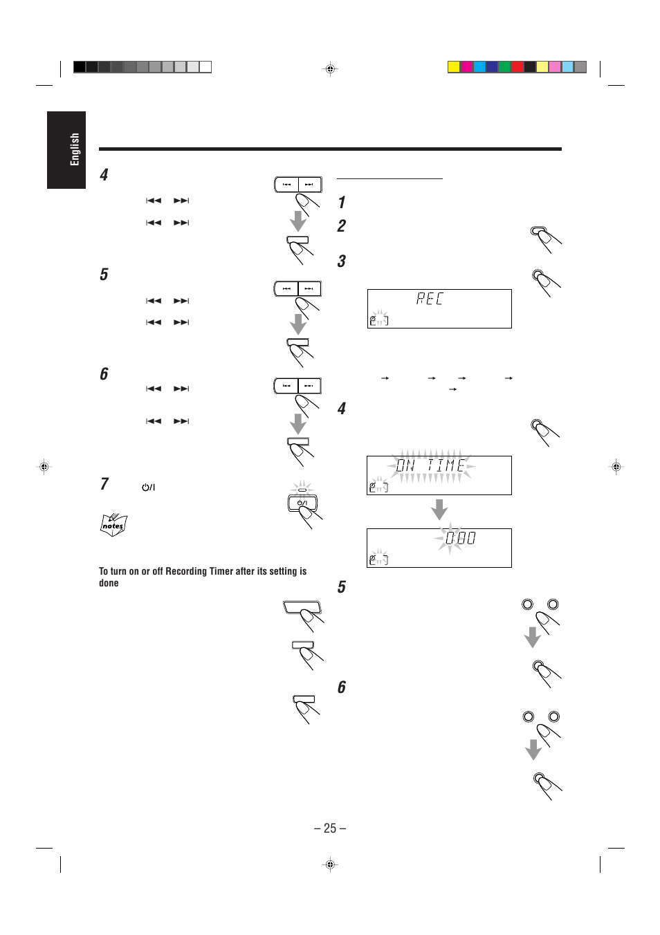 English, Set the on-time you want the unit to turn on, Select the preset station | On the remote control, Put a recordable cassette into deck b, Press shift, Press timer until “rec” appears on the display, Press timer again | JVC CA-MXJ200 User Manual | Page 30 / 42