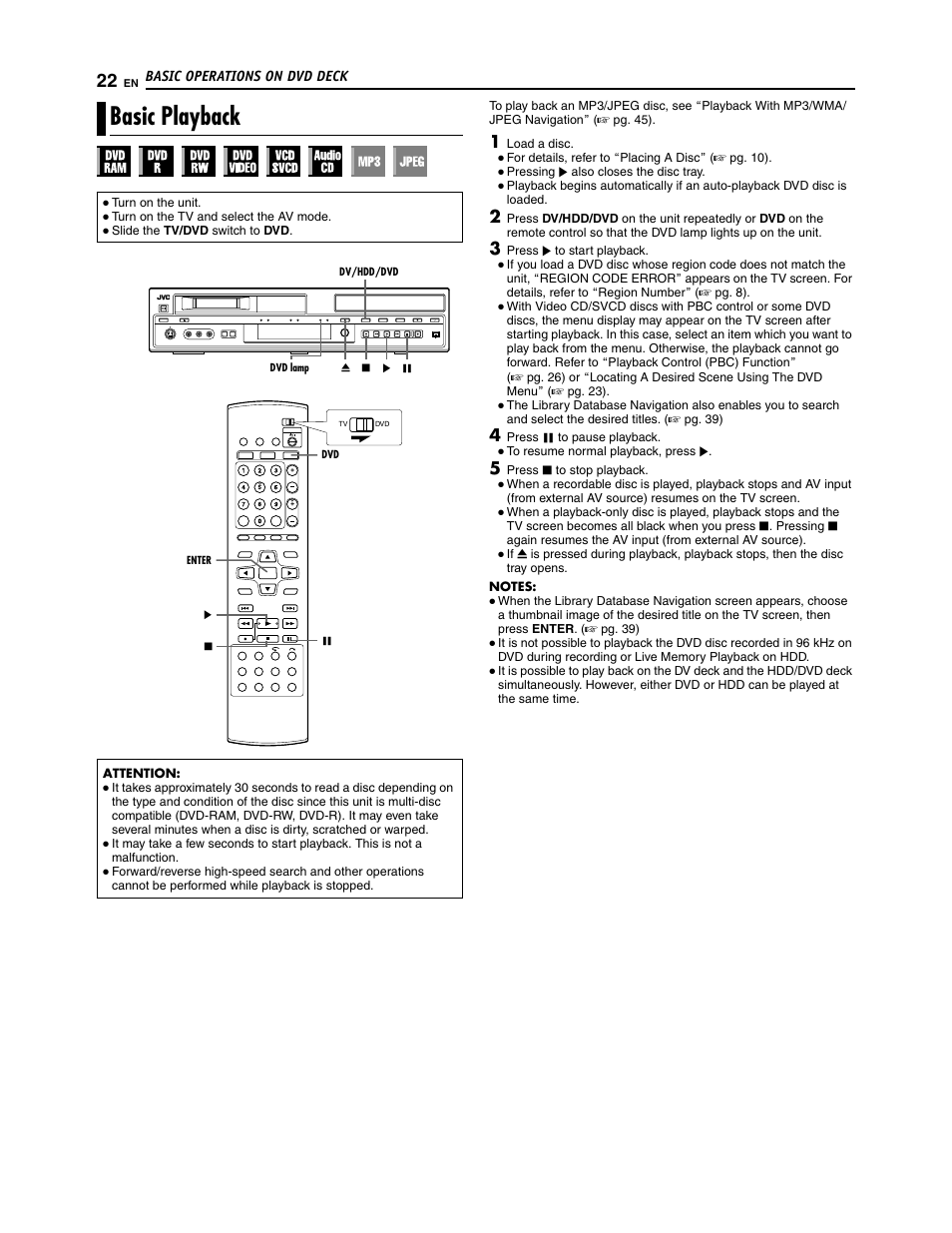 Basic playback | JVC SR-DVM700U User Manual | Page 22 / 88