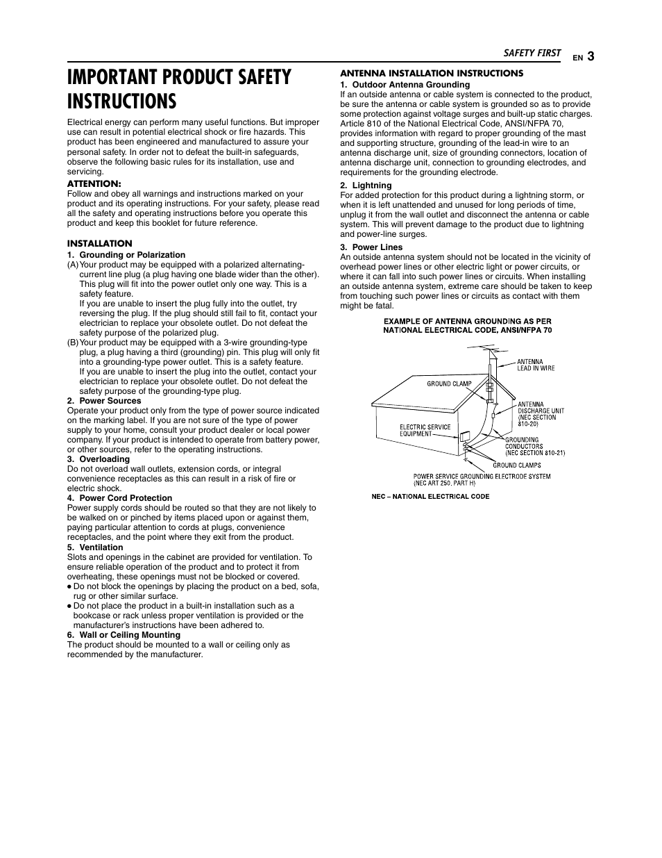 Important product safety instructions | JVC SR-DVM700U User Manual | Page 3 / 88