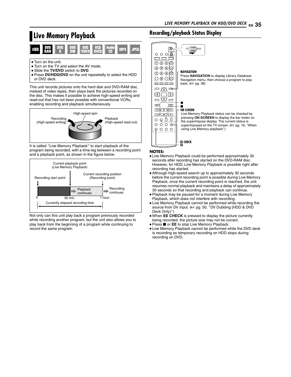 Recording/playback status display | JVC SR-DVM700U User Manual | Page 35 / 88