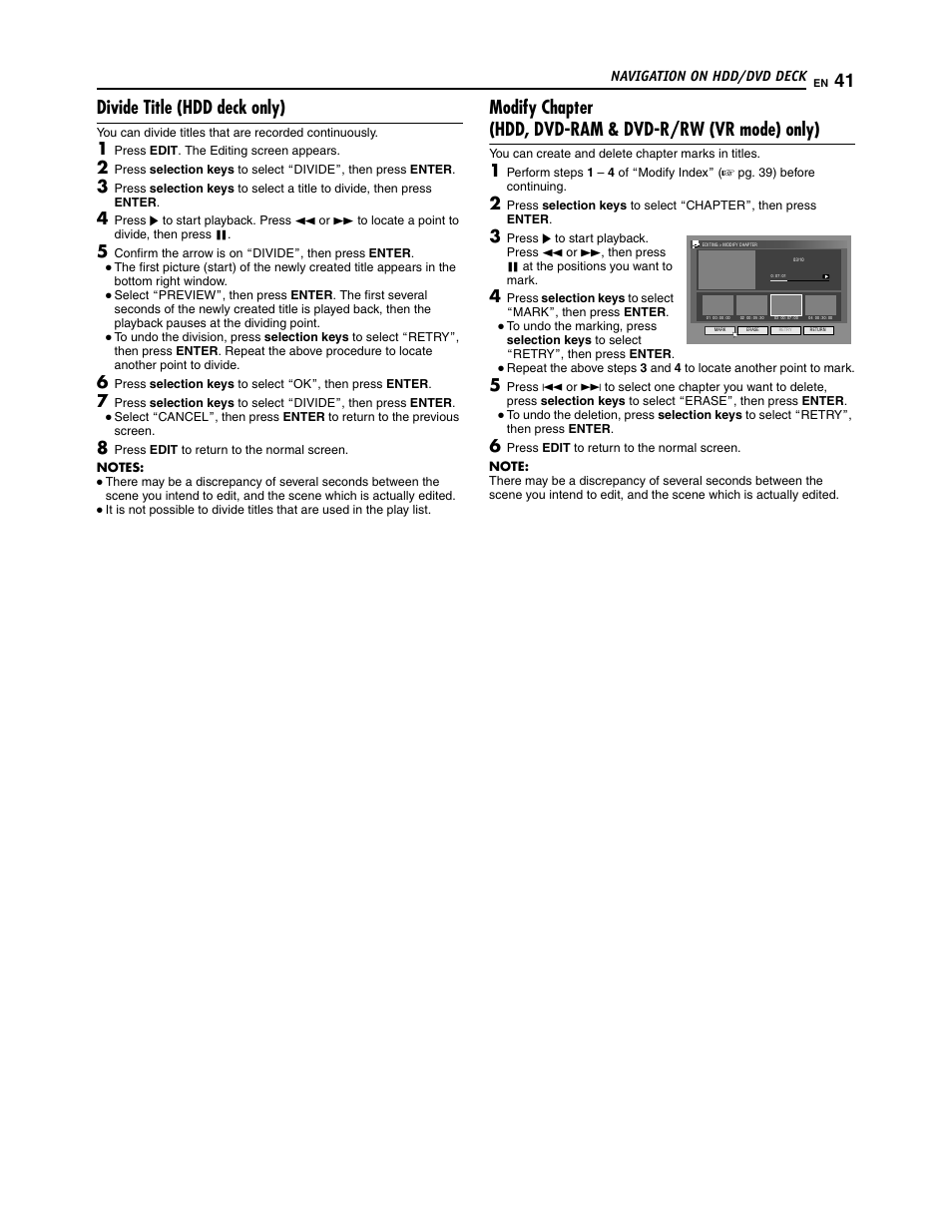 Divide title (hdd deck only) | JVC SR-DVM700U User Manual | Page 41 / 88