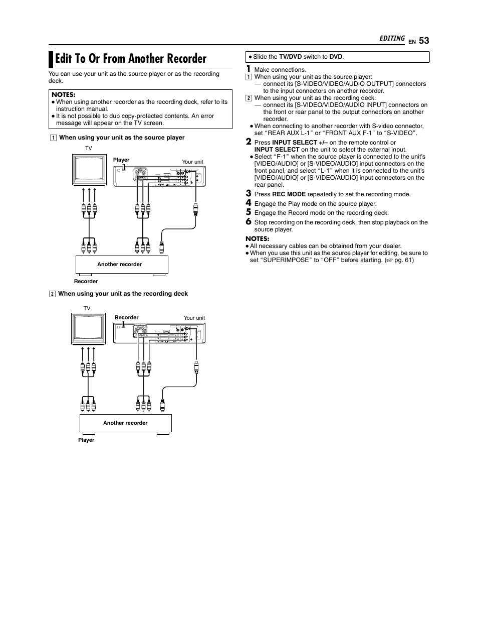 Edit to or from another recorder | JVC SR-DVM700U User Manual | Page 53 / 88