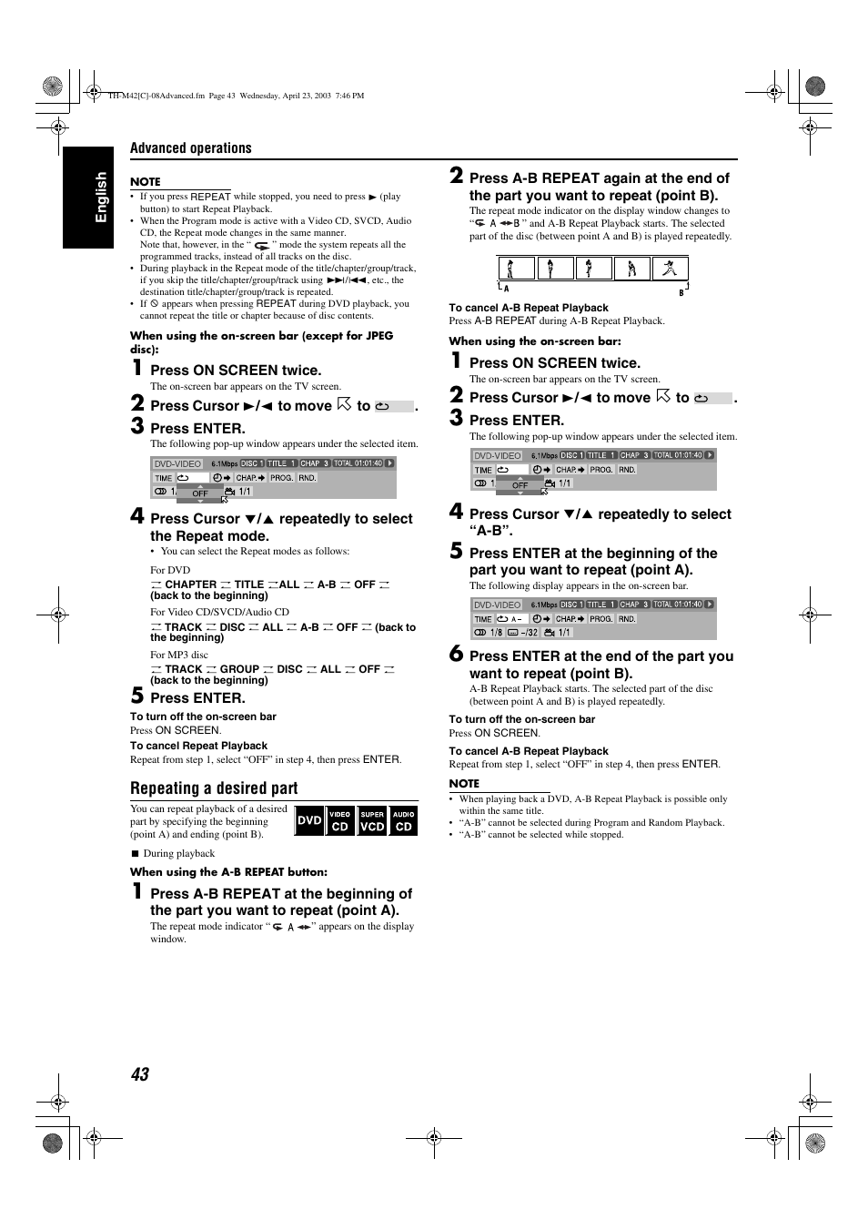 A pg. 43, Repeating a desired part | JVC TH-M42 User Manual | Page 112 / 130