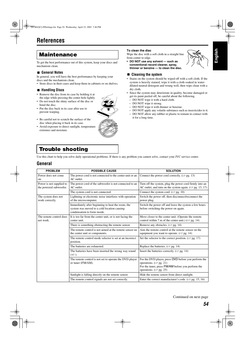References, Trouble shooting, Maintenance | General, Engli s h | JVC TH-M42 User Manual | Page 123 / 130