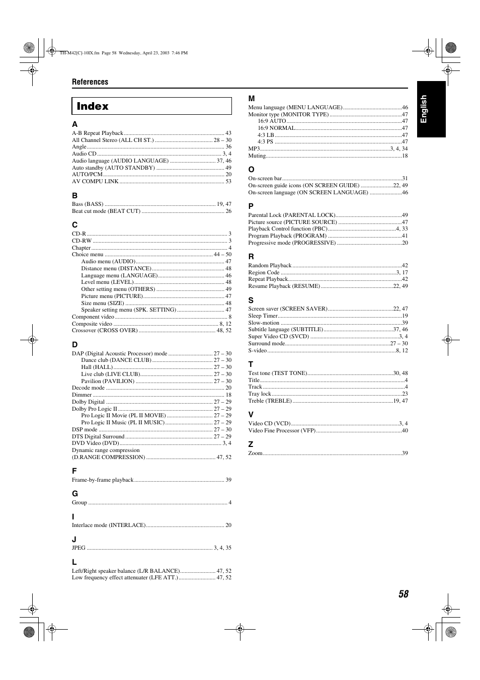 Index | JVC TH-M42 User Manual | Page 127 / 130