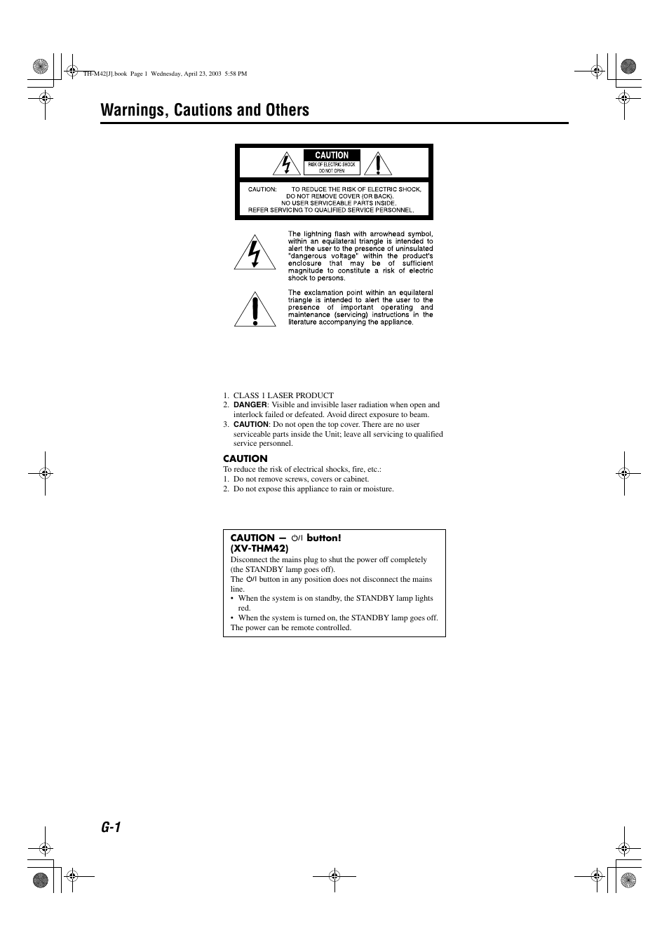 Warnings, cautions and others | JVC TH-M42 User Manual | Page 2 / 130