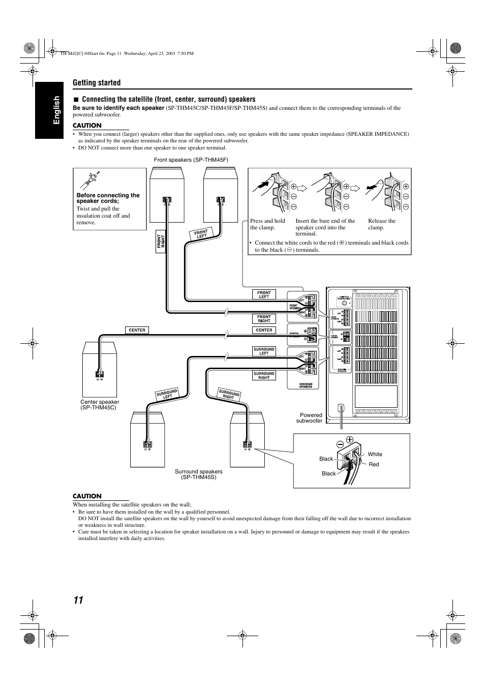 A pg. 11, Getting started, Engli s h | JVC TH-M42 User Manual | Page 80 / 130