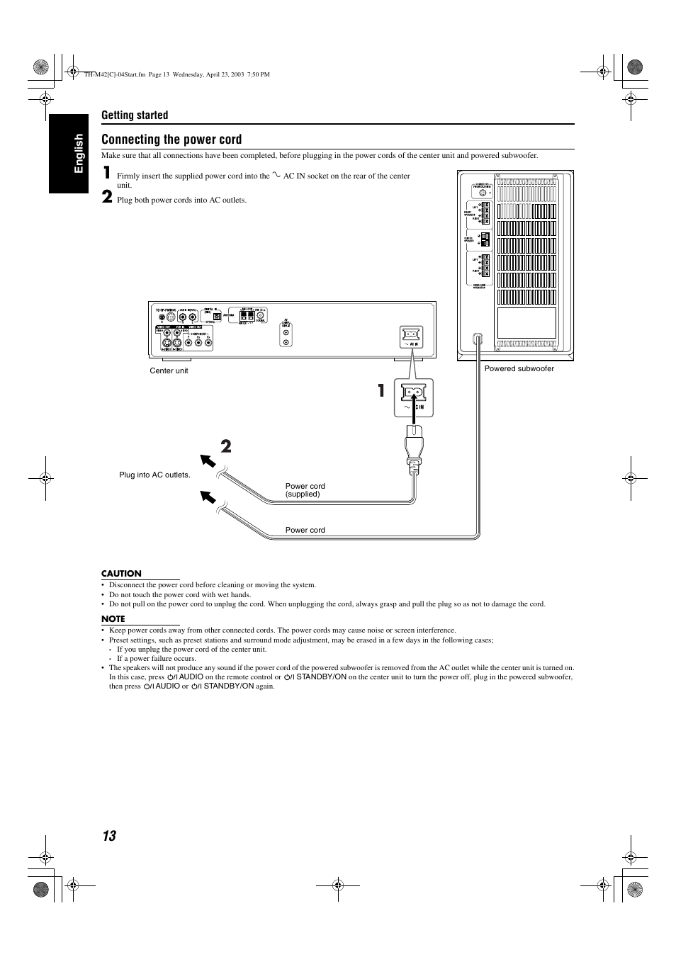 Connecting the power cord | JVC TH-M42 User Manual | Page 82 / 130