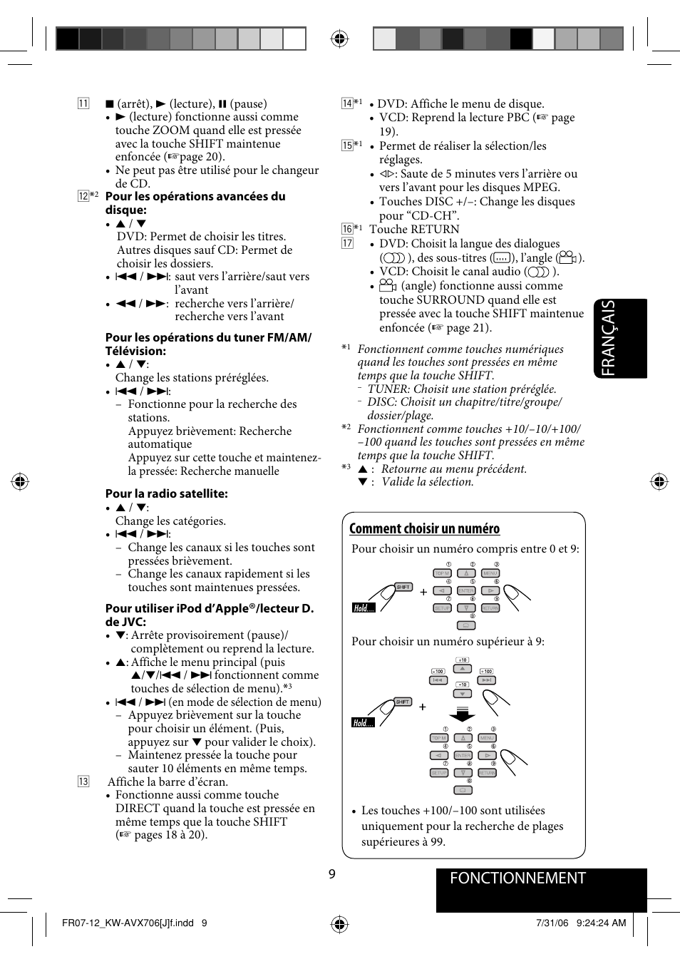 Français, Fonctionnement, Comment choisir un numéro | JVC KW-AVX706 User Manual | Page 125 / 177