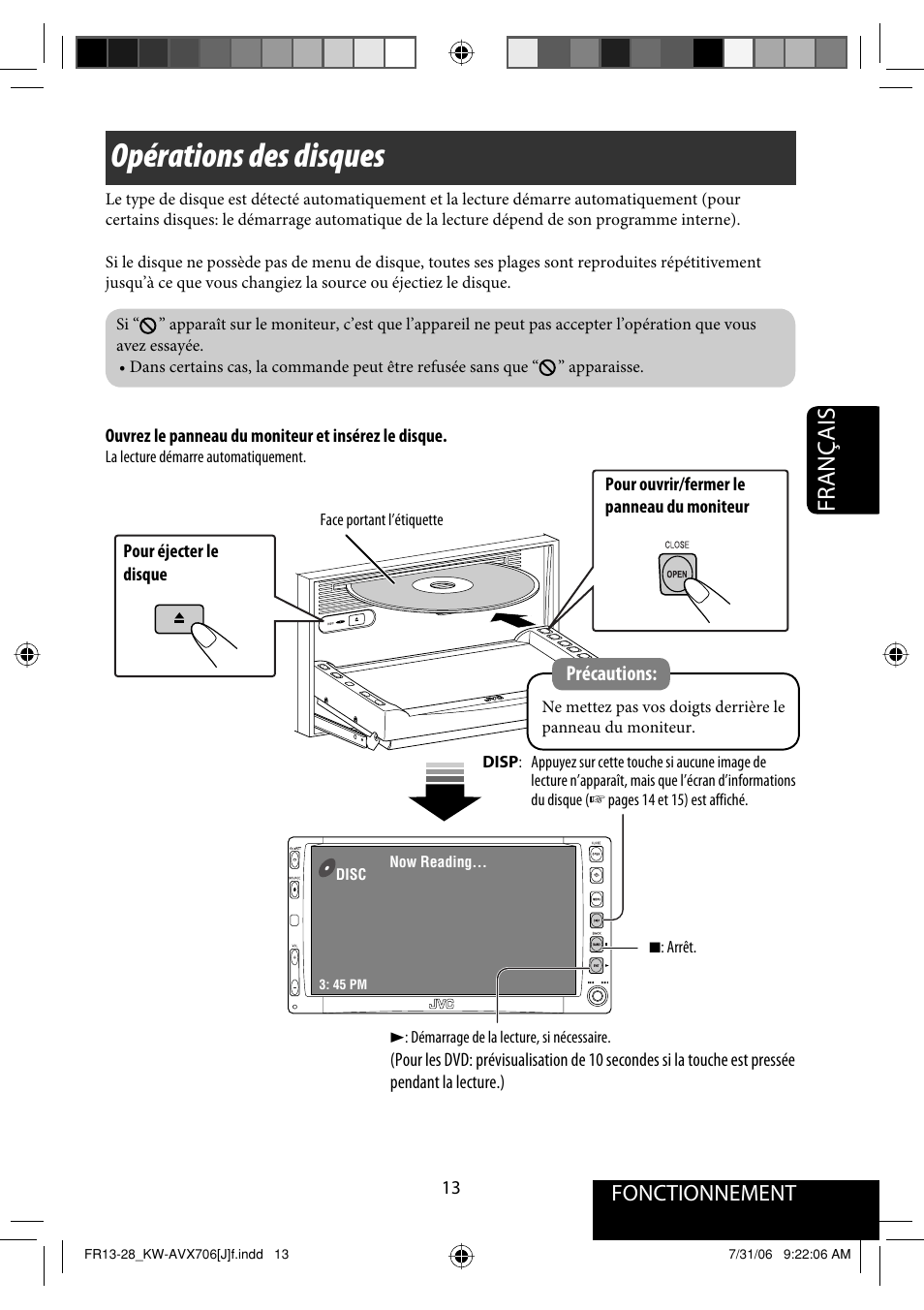 Opérations des disques, Français, Fonctionnement | JVC KW-AVX706 User Manual | Page 129 / 177
