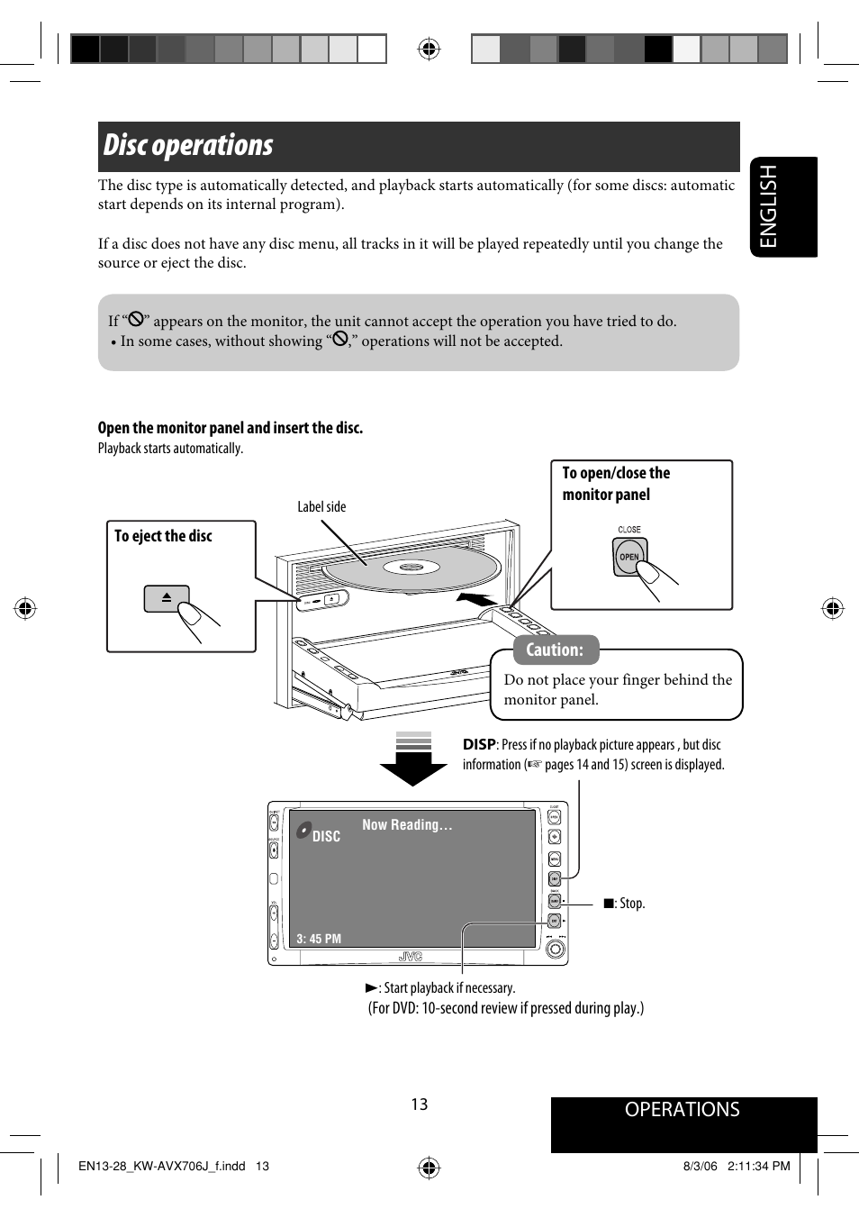 Disc operations, English, Operations | JVC KW-AVX706 User Manual | Page 13 / 177