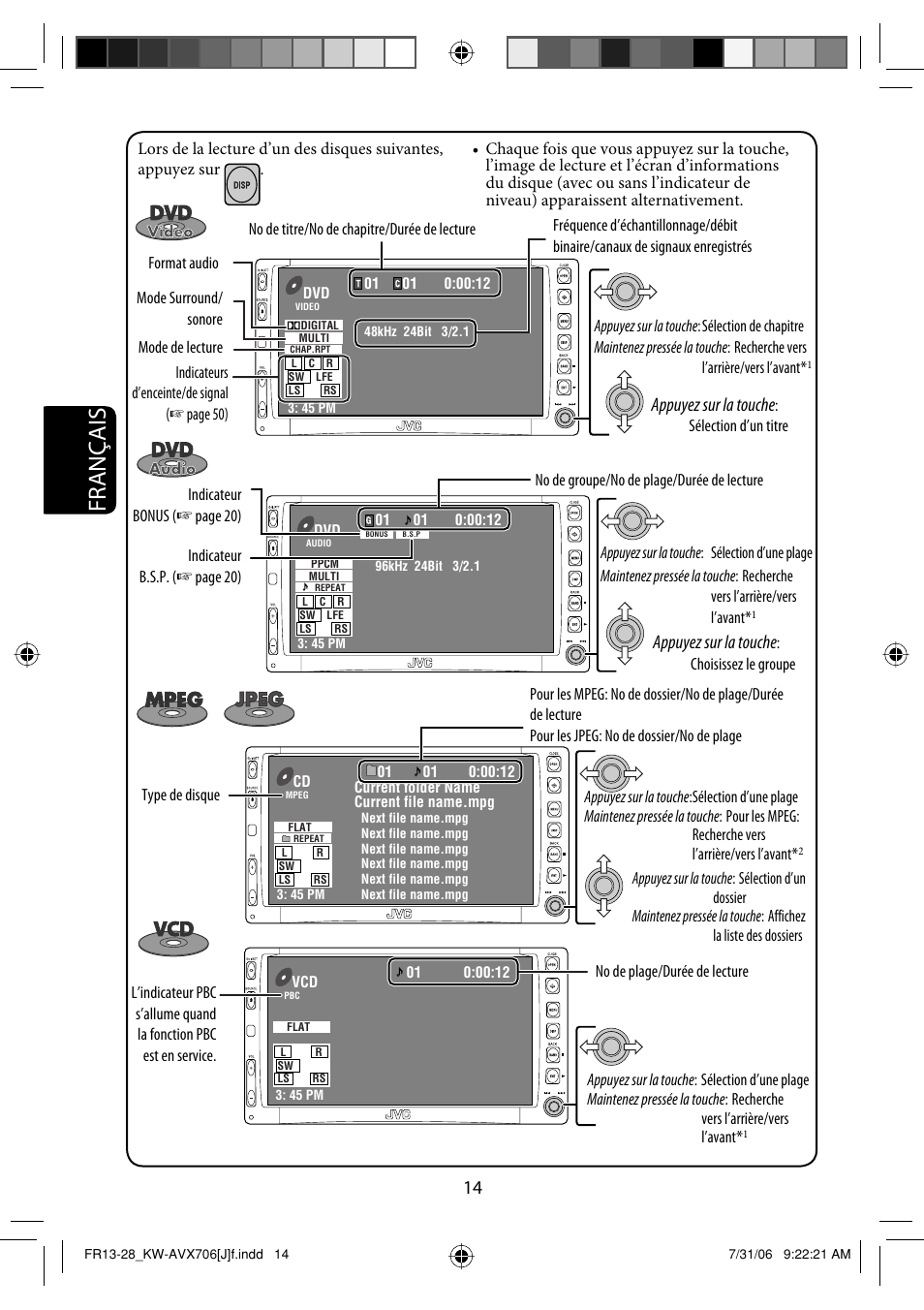 Français, Appuyez sur la touche | JVC KW-AVX706 User Manual | Page 130 / 177