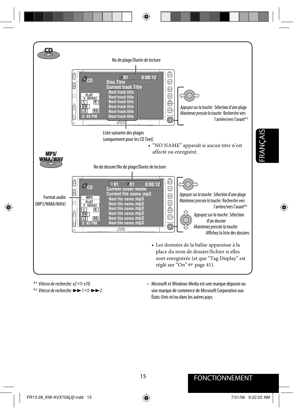 Français, Fonctionnement | JVC KW-AVX706 User Manual | Page 131 / 177