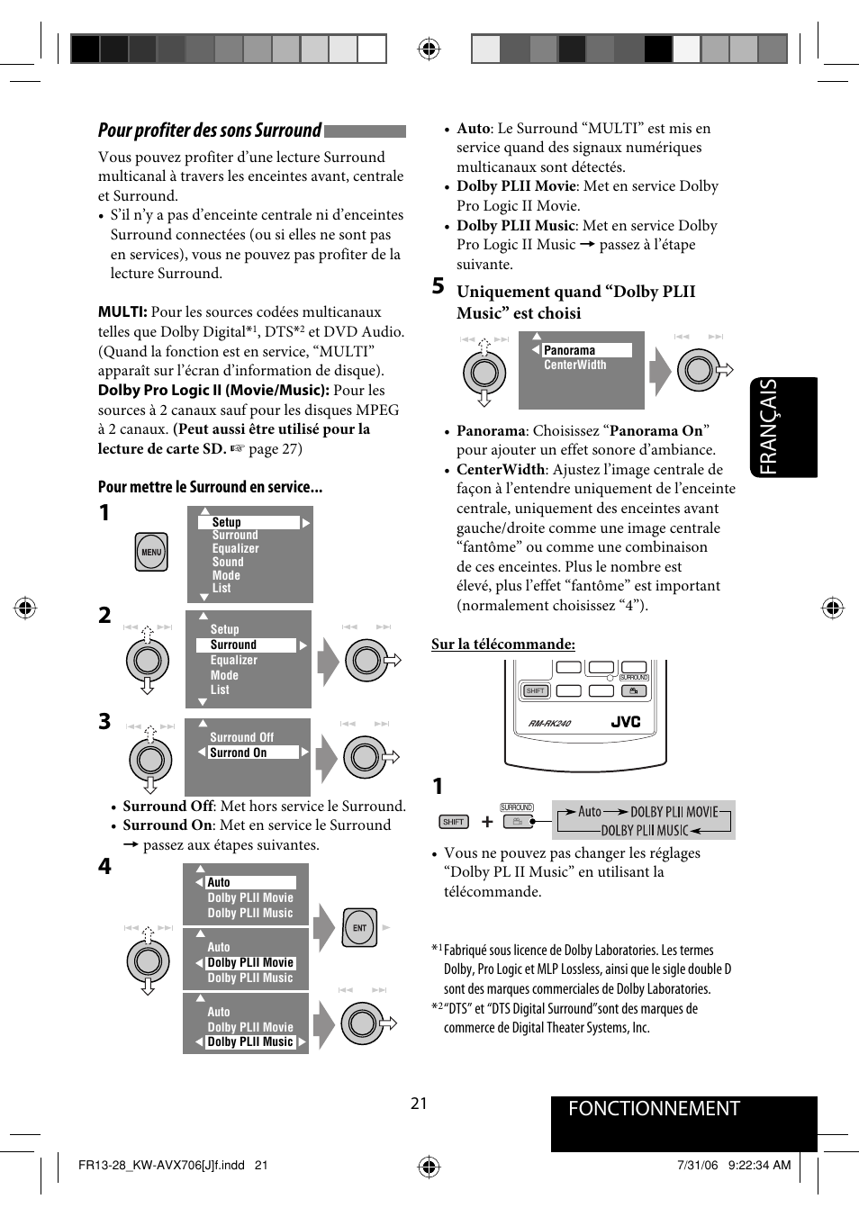 Français, Fonctionnement pour profiter des sons surround | JVC KW-AVX706 User Manual | Page 137 / 177