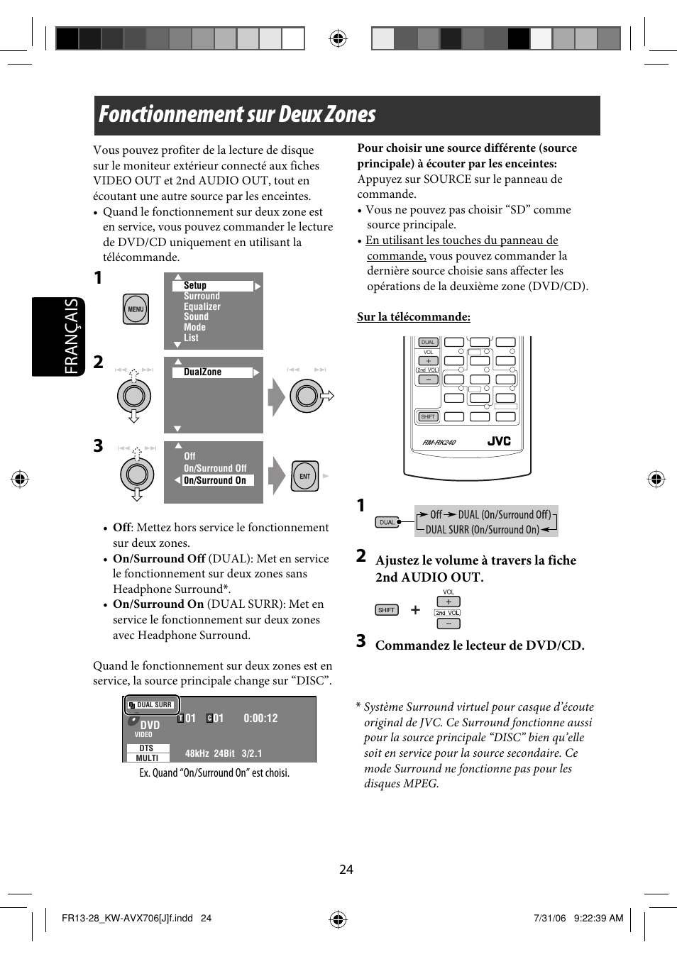 Fonctionnement sur deux zones, Français | JVC KW-AVX706 User Manual | Page 140 / 177