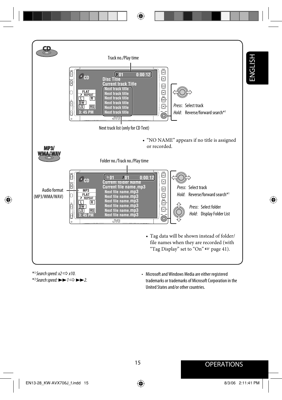 English, Operations | JVC KW-AVX706 User Manual | Page 15 / 177
