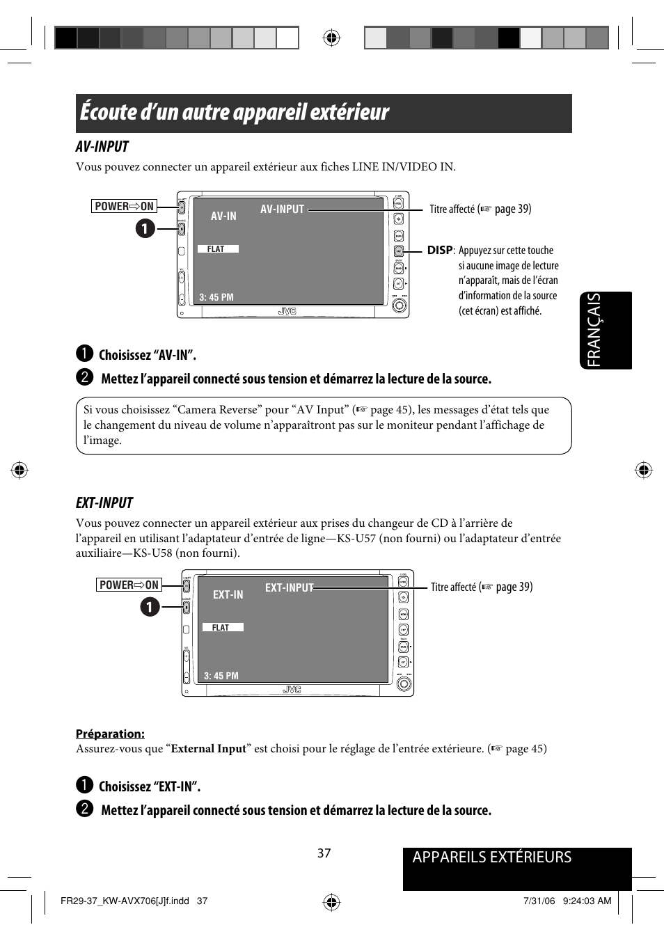 Écoute d’un autre appareil extérieur, Français, Appareils extérieurs av-input | Ext-input | JVC KW-AVX706 User Manual | Page 153 / 177