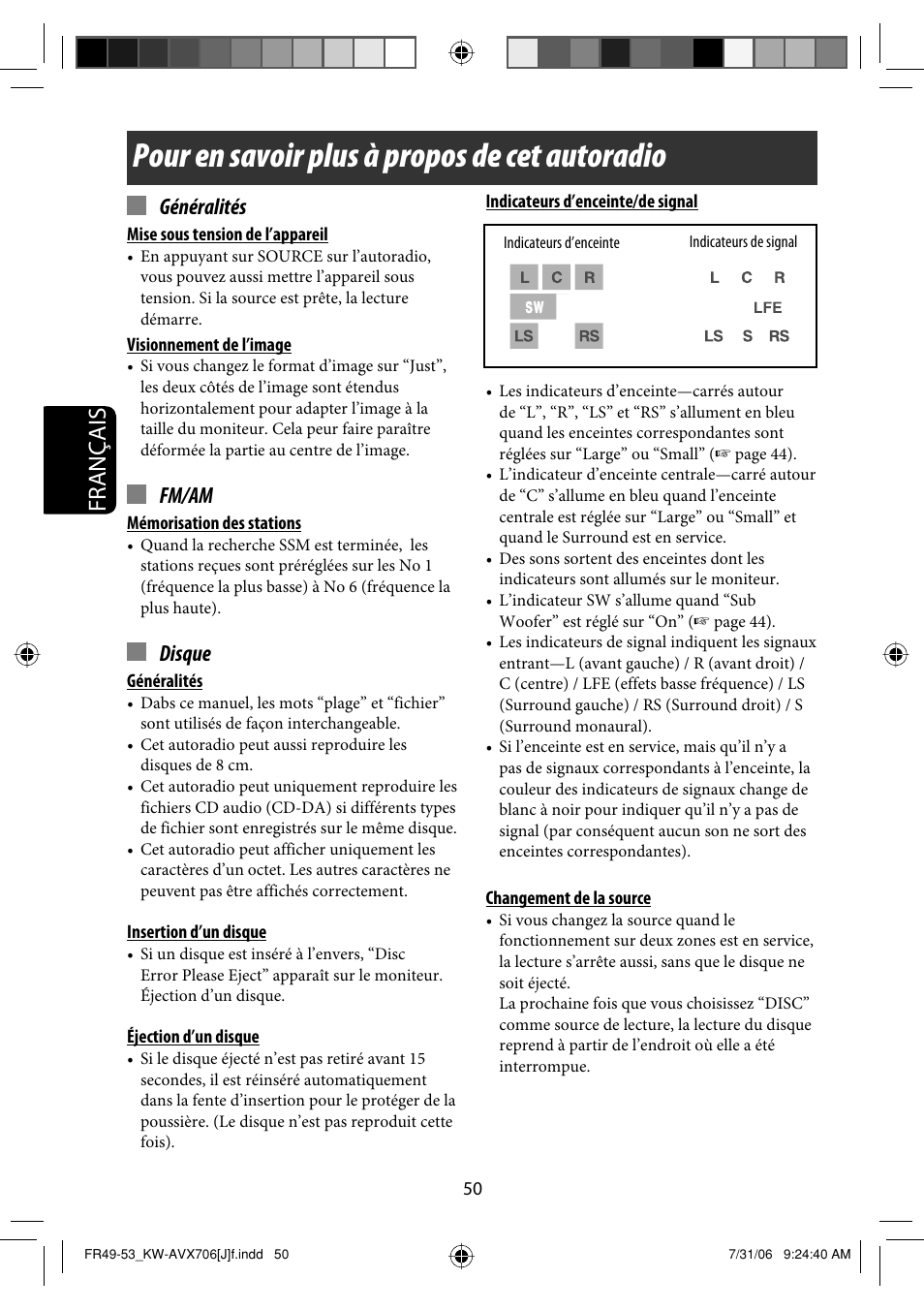 Pour en savoir plus à propos de cet autoradio, Français, Généralités | Fm/am, Disque | JVC KW-AVX706 User Manual | Page 166 / 177