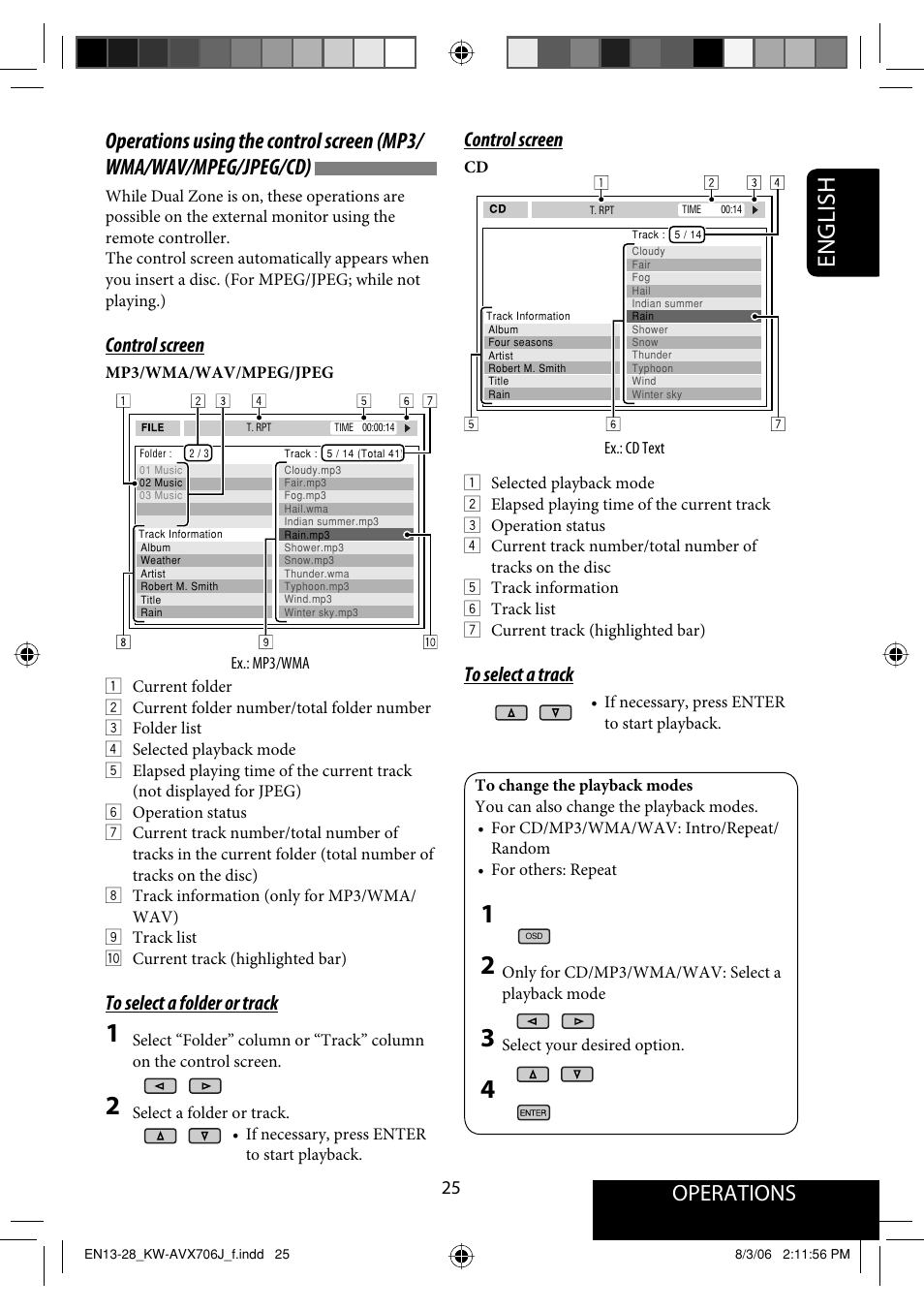English, Operations, Control screen | JVC KW-AVX706 User Manual | Page 25 / 177