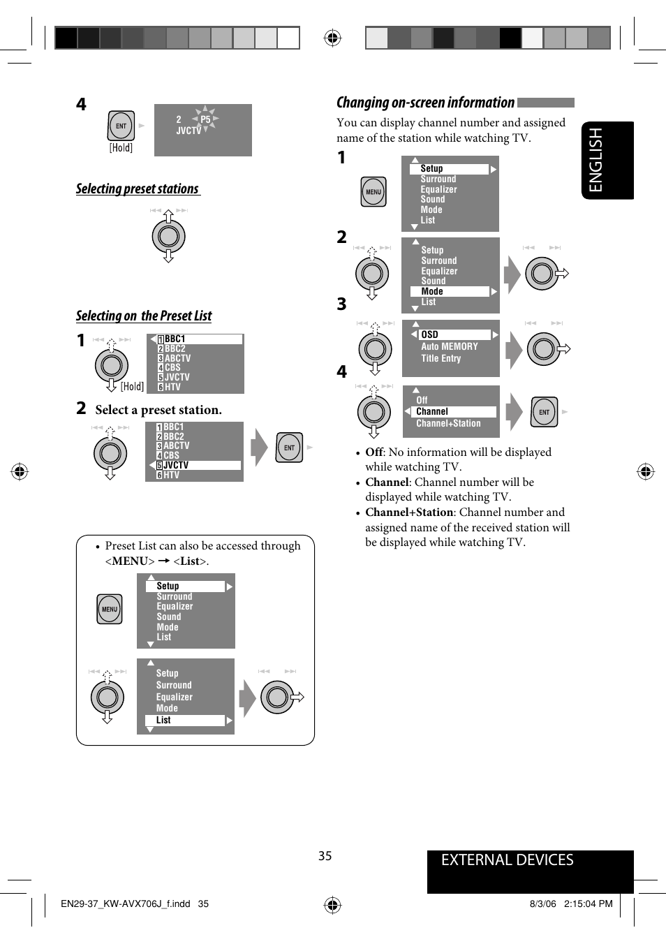 English, External devices changing on-screen information | JVC KW-AVX706 User Manual | Page 35 / 177