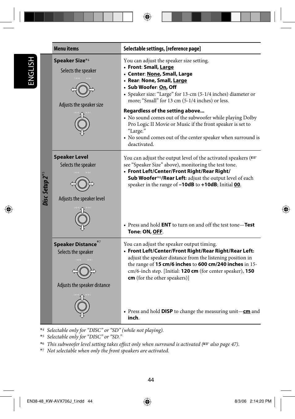 English, Disc setup 2 | JVC KW-AVX706 User Manual | Page 44 / 177