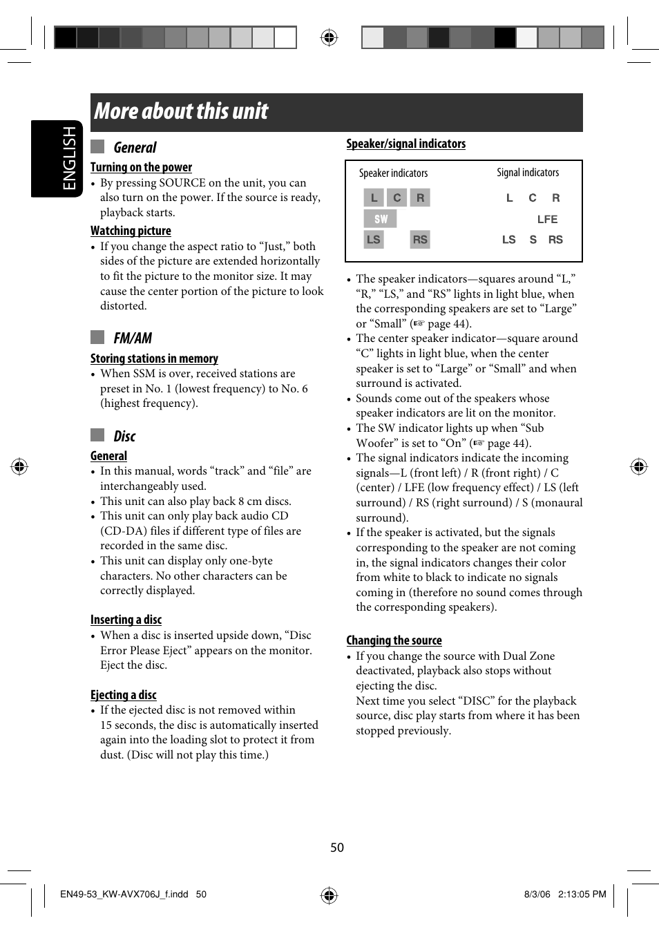 More about this unit, English, General | Fm/am, Disc | JVC KW-AVX706 User Manual | Page 50 / 177