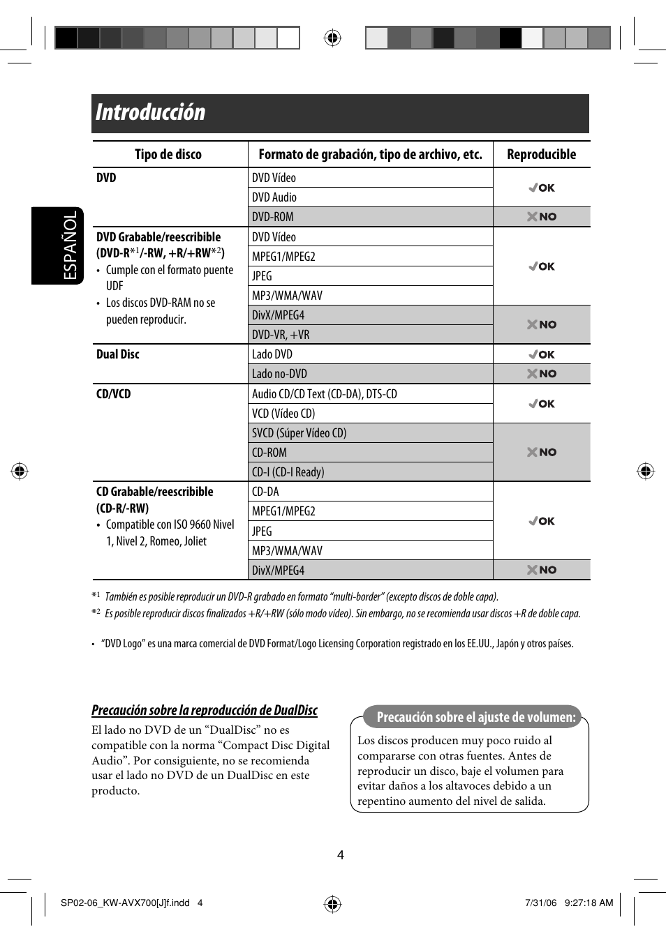 Introducción, Español | JVC KW-AVX706 User Manual | Page 62 / 177