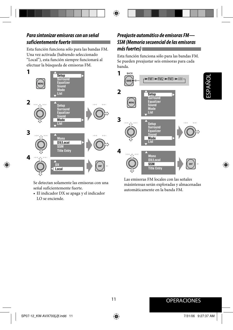 Español, Operaciones | JVC KW-AVX706 User Manual | Page 69 / 177