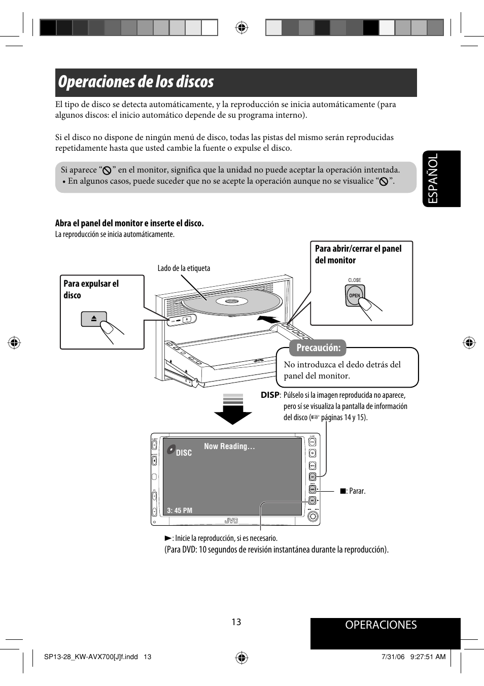 Operaciones de los discos, Español, Operaciones | JVC KW-AVX706 User Manual | Page 71 / 177