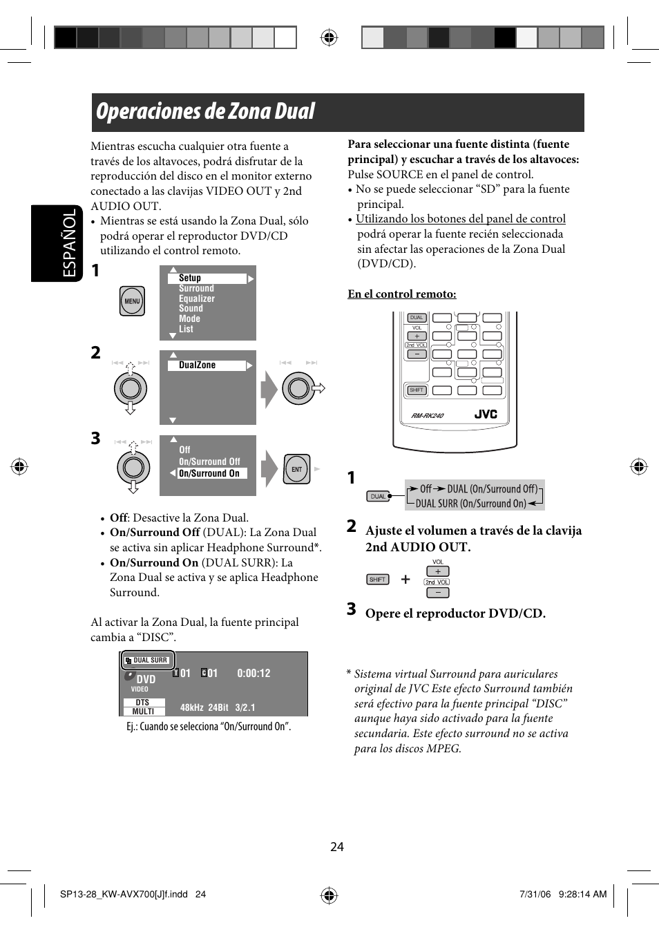 Operaciones de zona dual, Español | JVC KW-AVX706 User Manual | Page 82 / 177