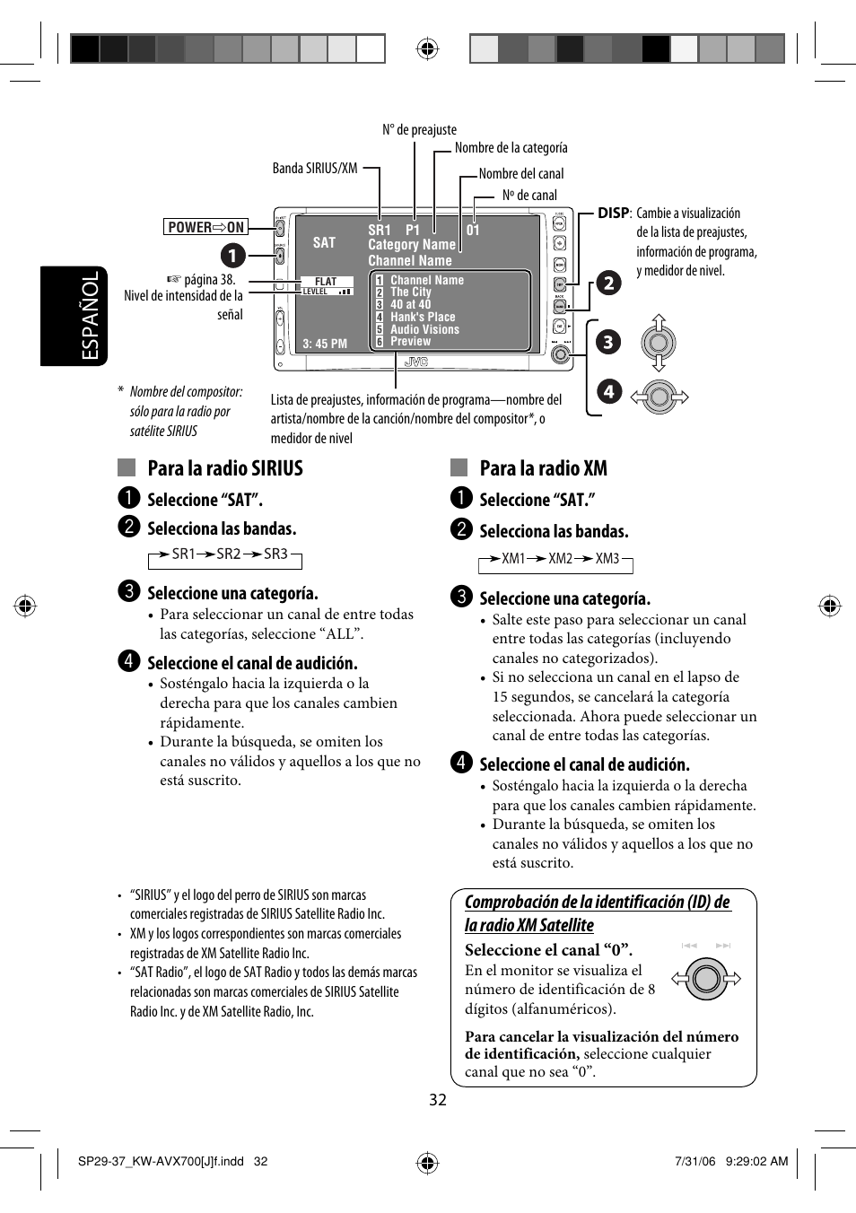 Español, Para la radio sirius, Para la radio xm | JVC KW-AVX706 User Manual | Page 90 / 177