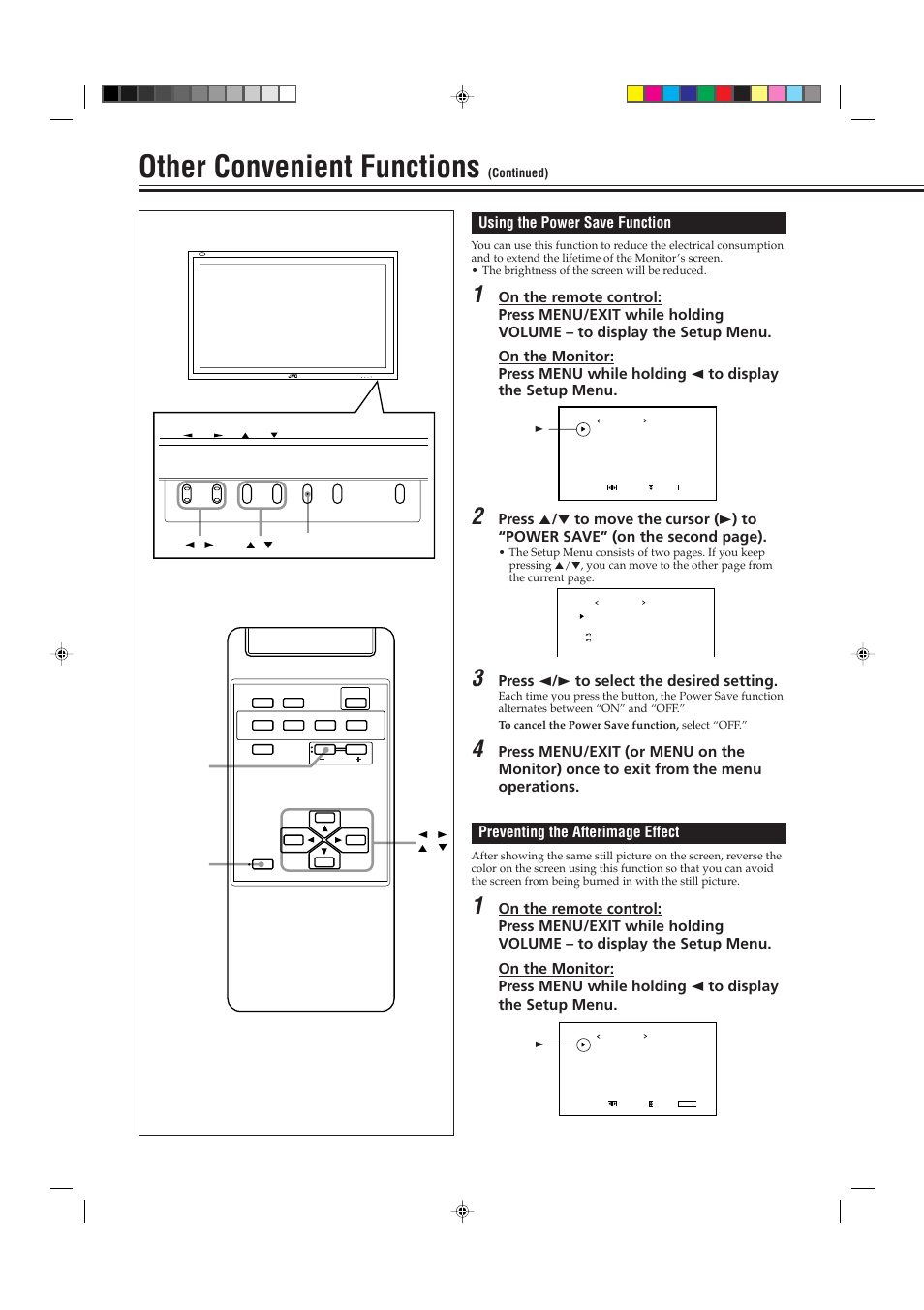 Other convenient functions, Using the power save function, Press 2 / 3 to select the desired setting | JVC GM P420UG User Manual | Page 30 / 40