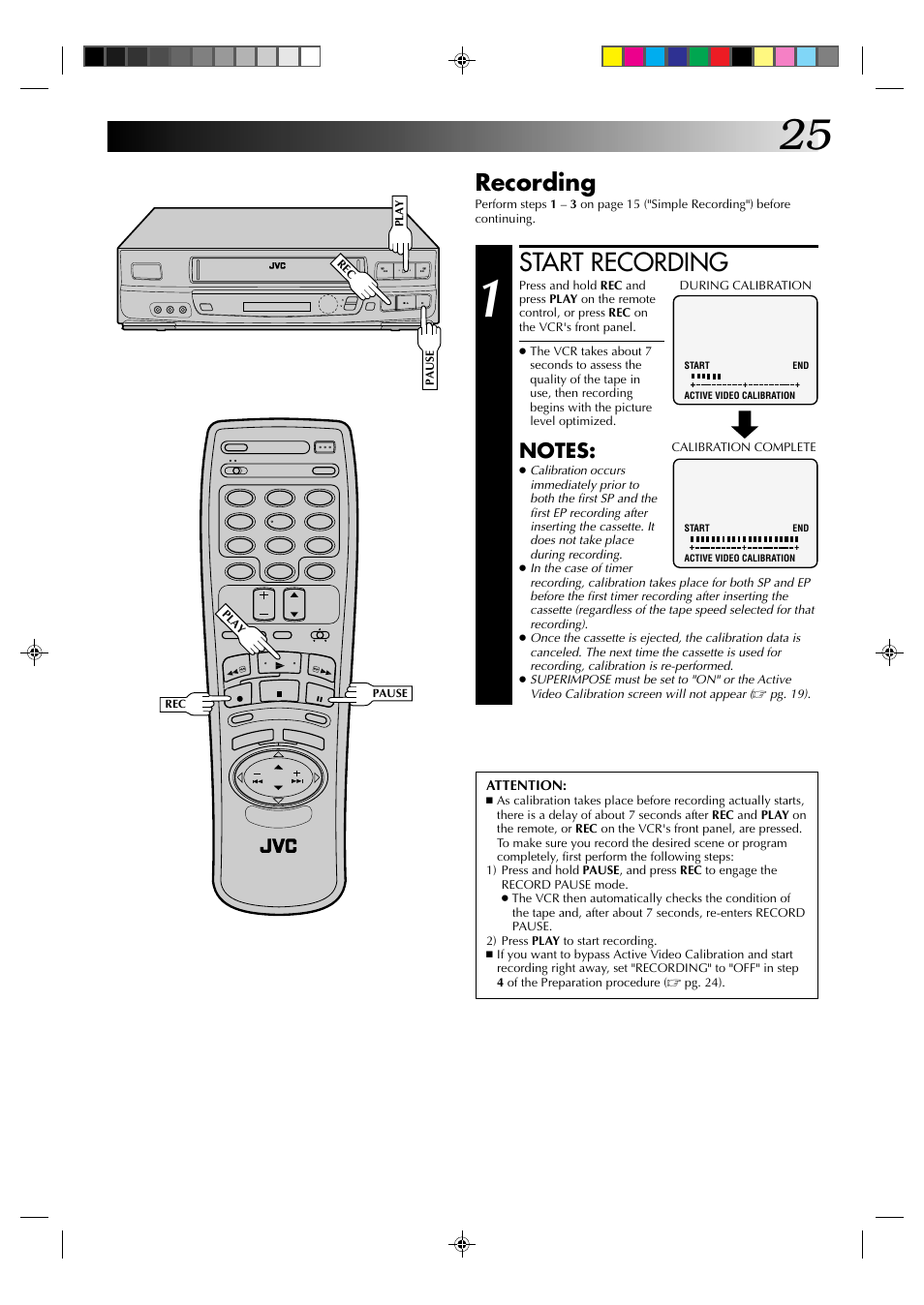 Start recording, Recording | JVC HR-J633U User Manual | Page 25 / 48