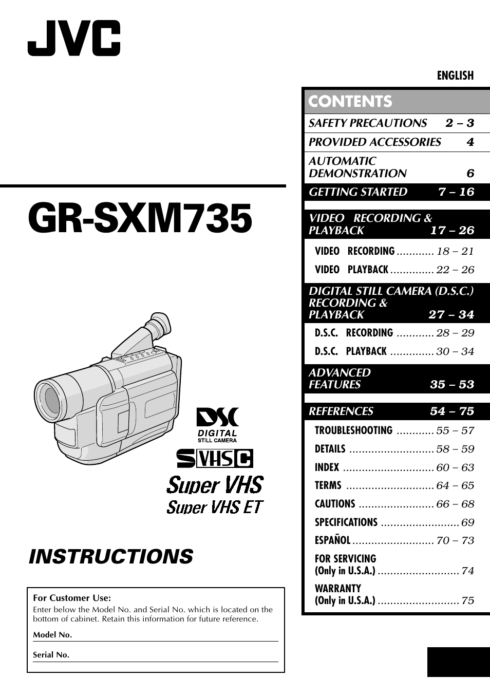 JVC COMPACT GR-SXM735 User Manual | 76 pages