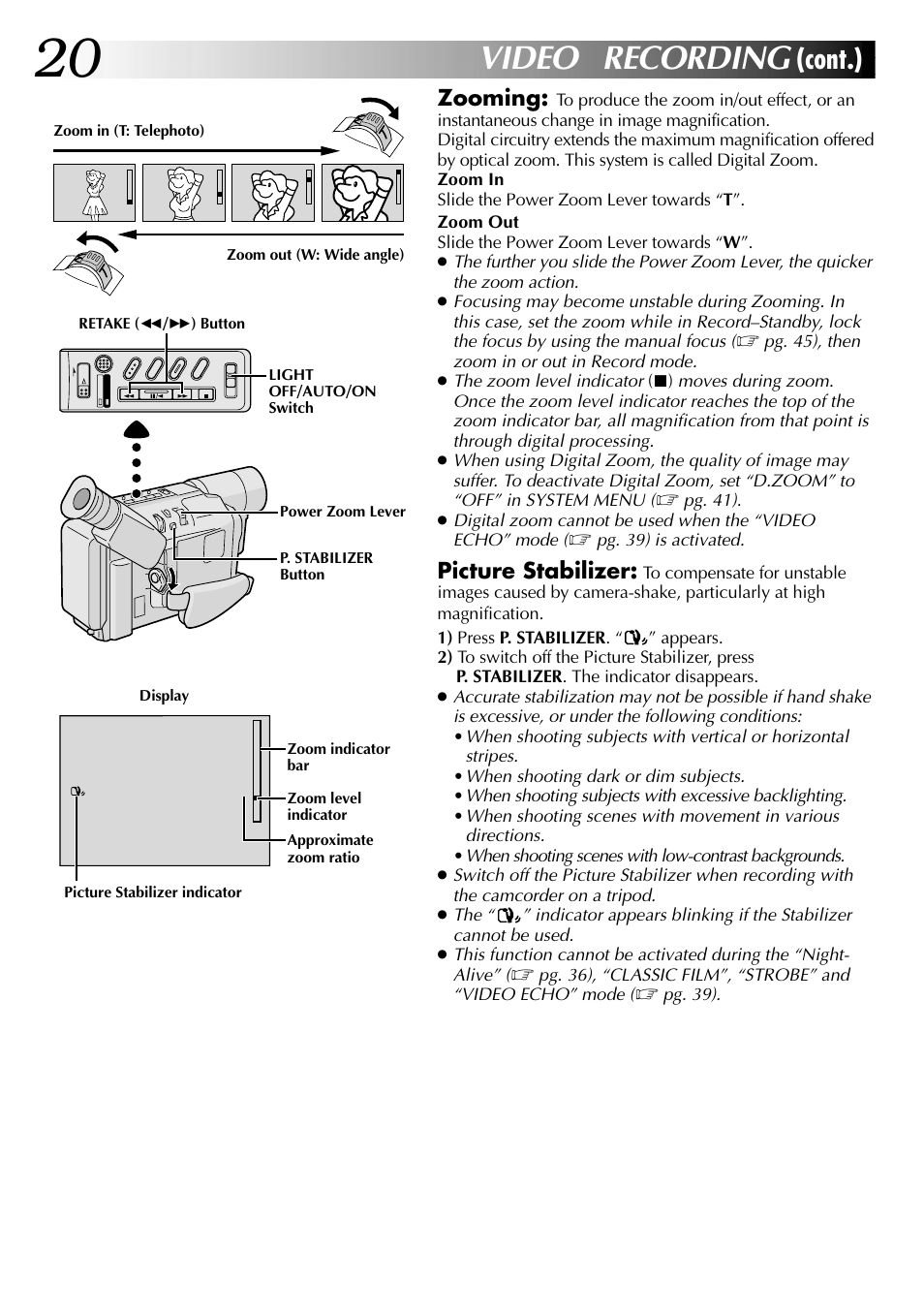 Video recording, Cont.) | JVC COMPACT GR-SXM735 User Manual | Page 20 / 76