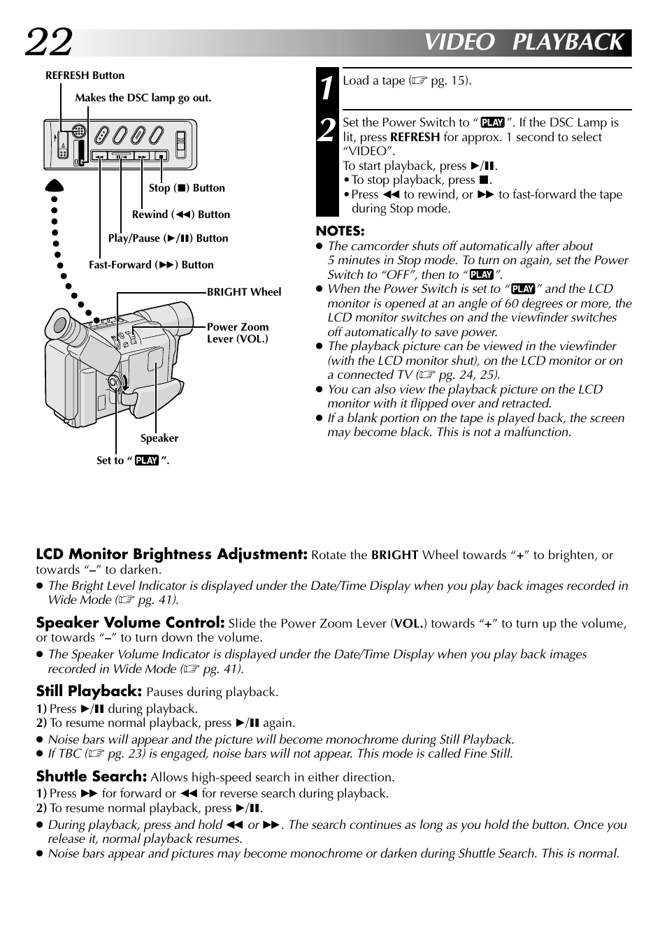 Video playback | JVC COMPACT GR-SXM735 User Manual | Page 22 / 76