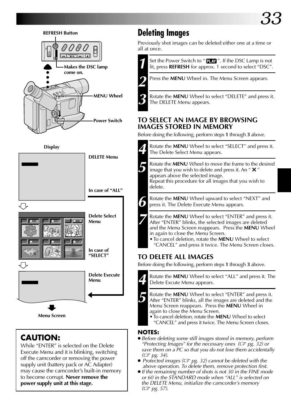 Deleting images, Caution | JVC COMPACT GR-SXM735 User Manual | Page 33 / 76