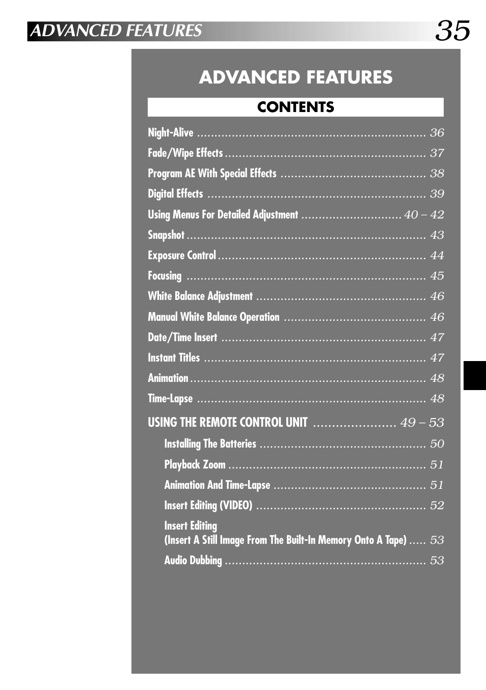 Advanced features | JVC COMPACT GR-SXM735 User Manual | Page 35 / 76