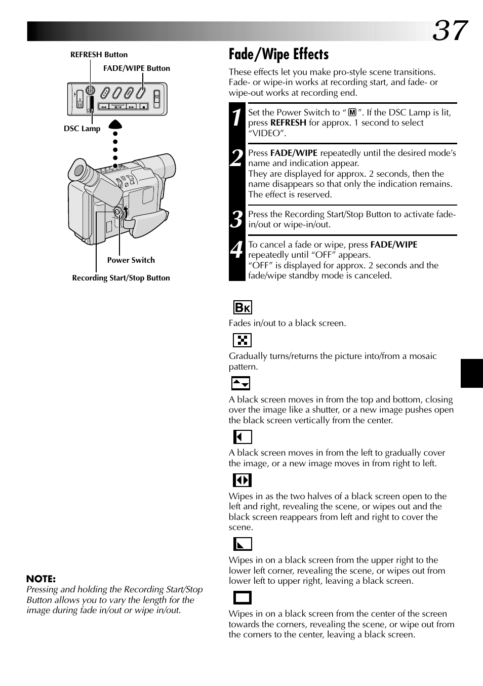 Fade/wipe effects | JVC COMPACT GR-SXM735 User Manual | Page 37 / 76