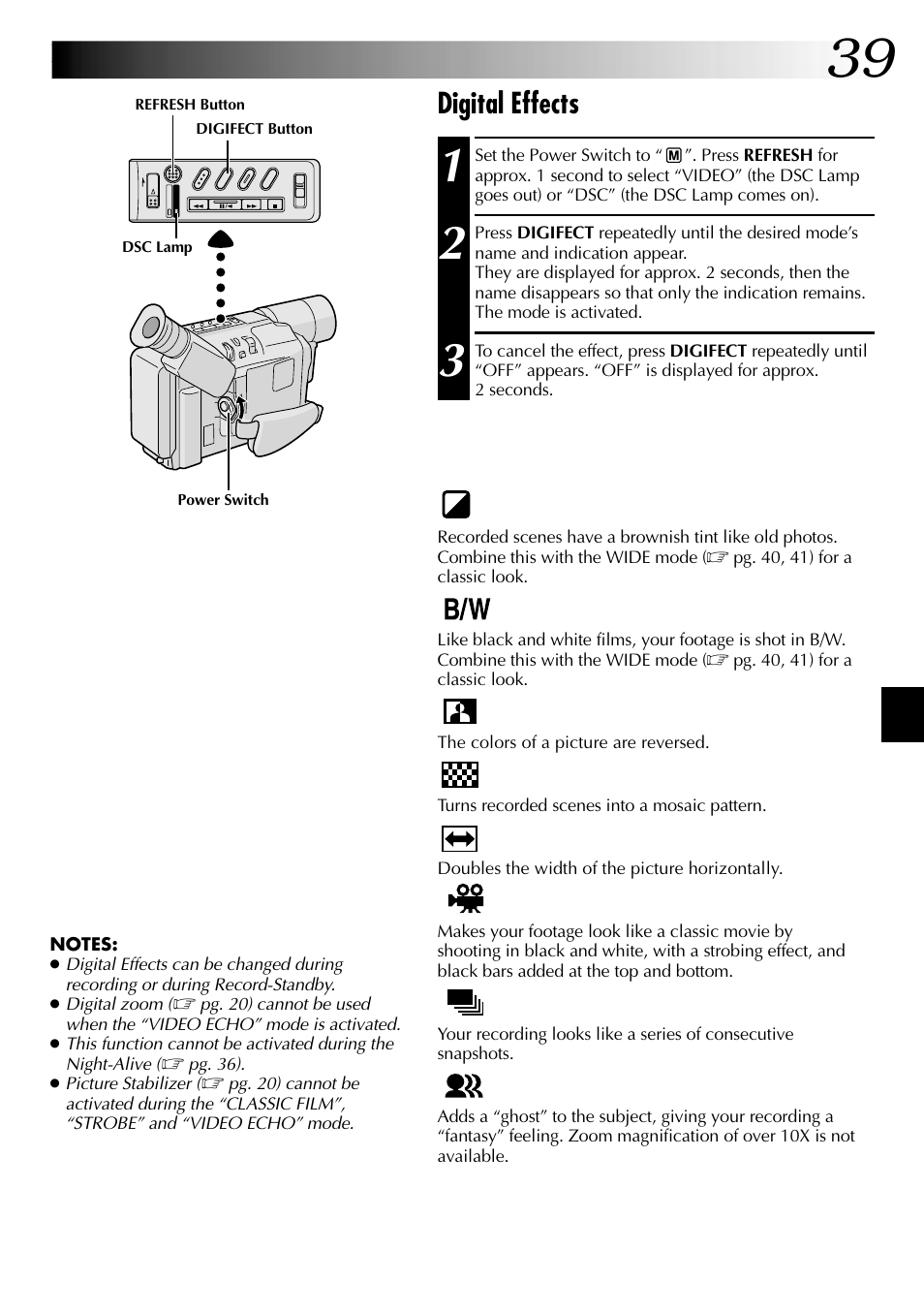 Digital effects | JVC COMPACT GR-SXM735 User Manual | Page 39 / 76