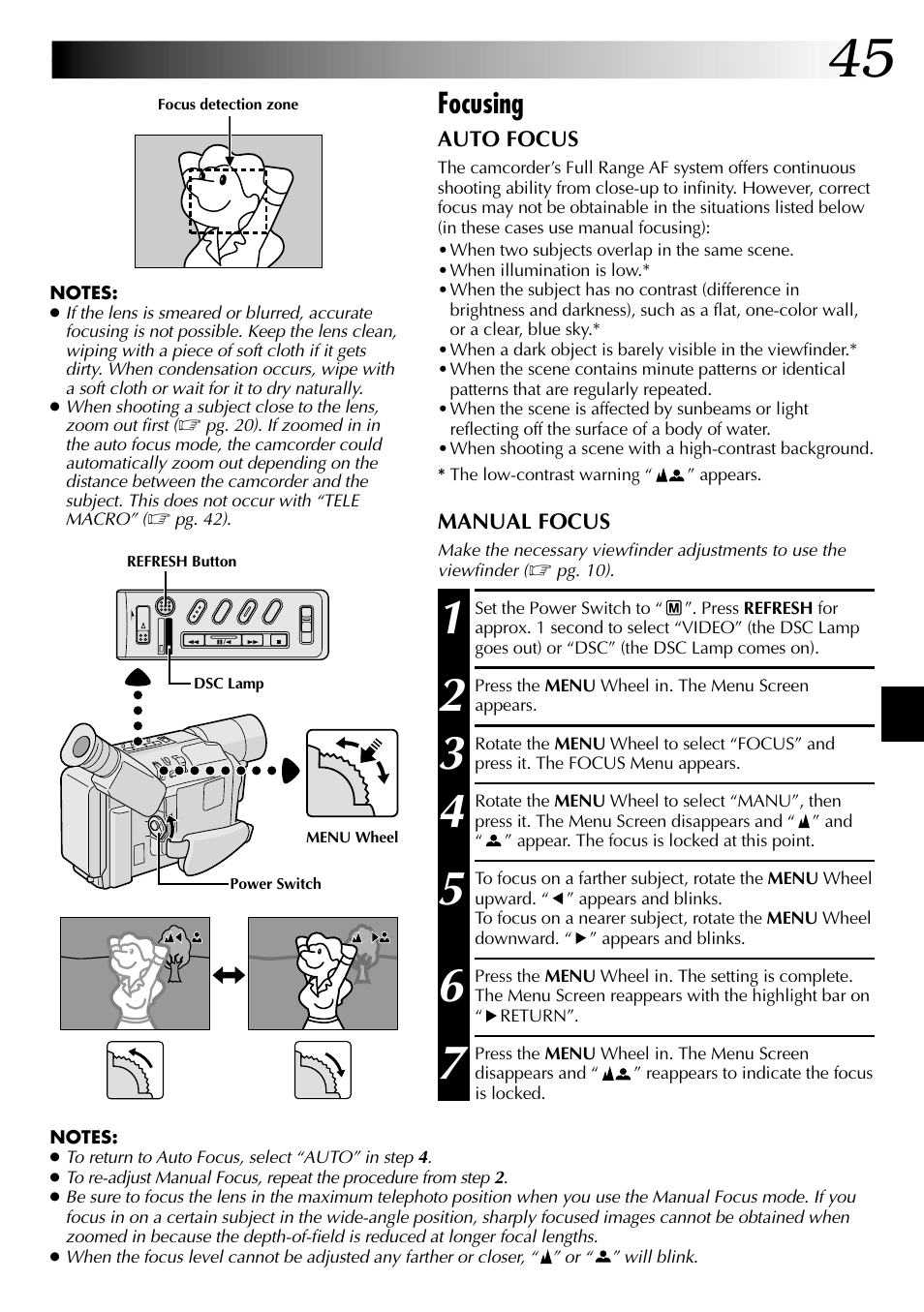 Focusing | JVC COMPACT GR-SXM735 User Manual | Page 45 / 76