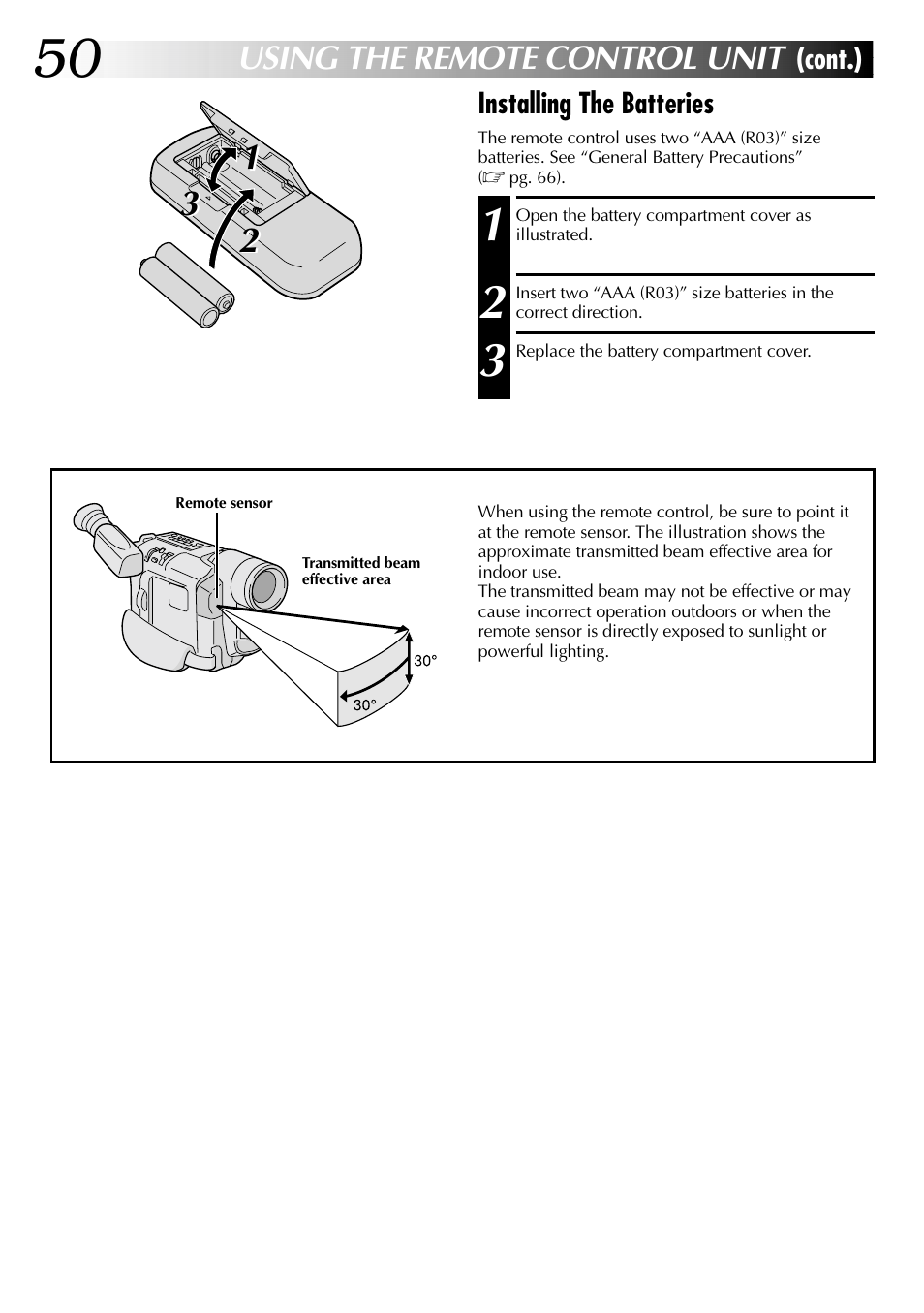 Using the remote control unit | JVC COMPACT GR-SXM735 User Manual | Page 50 / 76